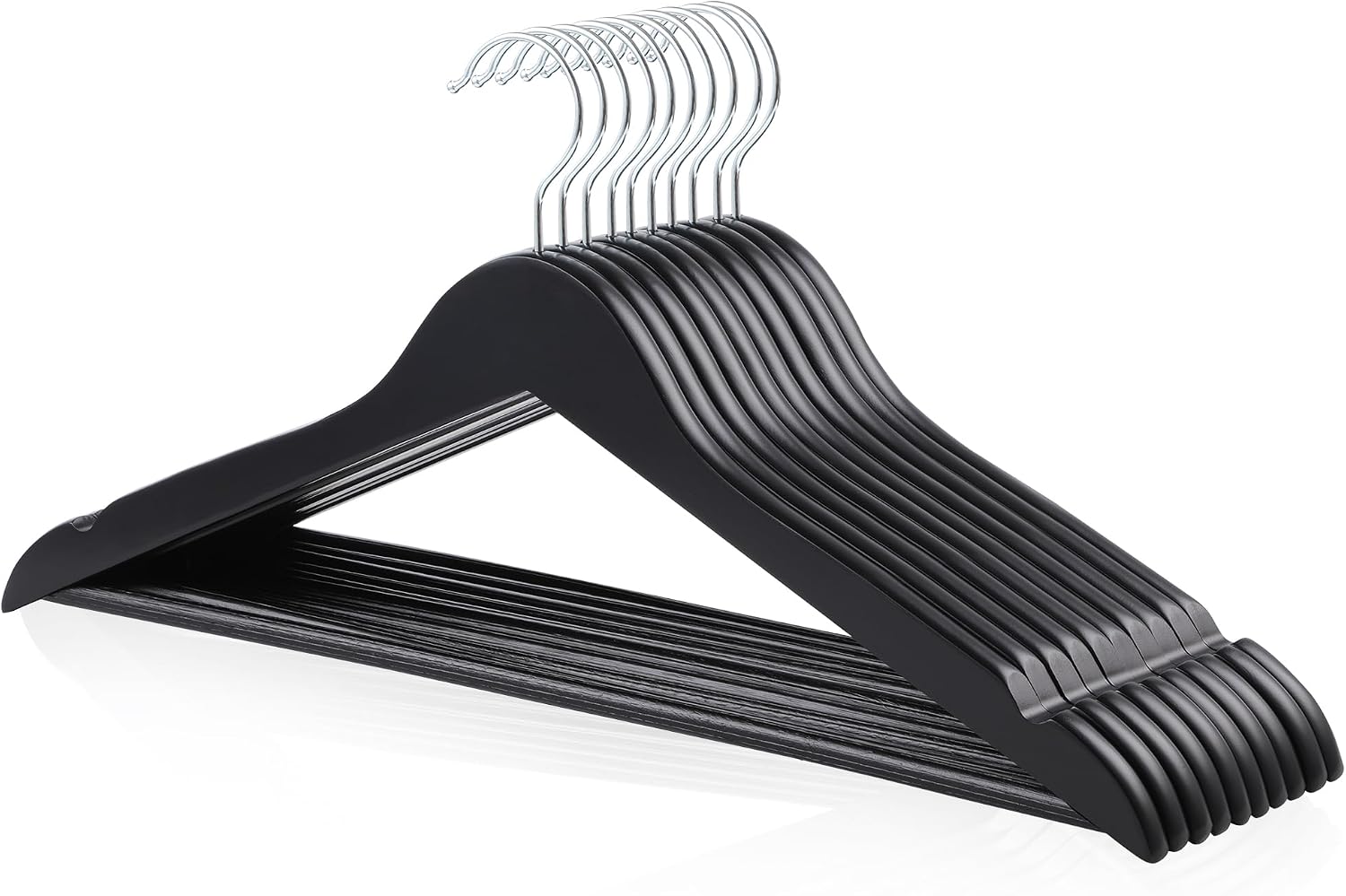 Detalle de Amazon Basics Holz-Kleiderbügel für Anzüge – 10er Set, Schwarz, 44x22 cm