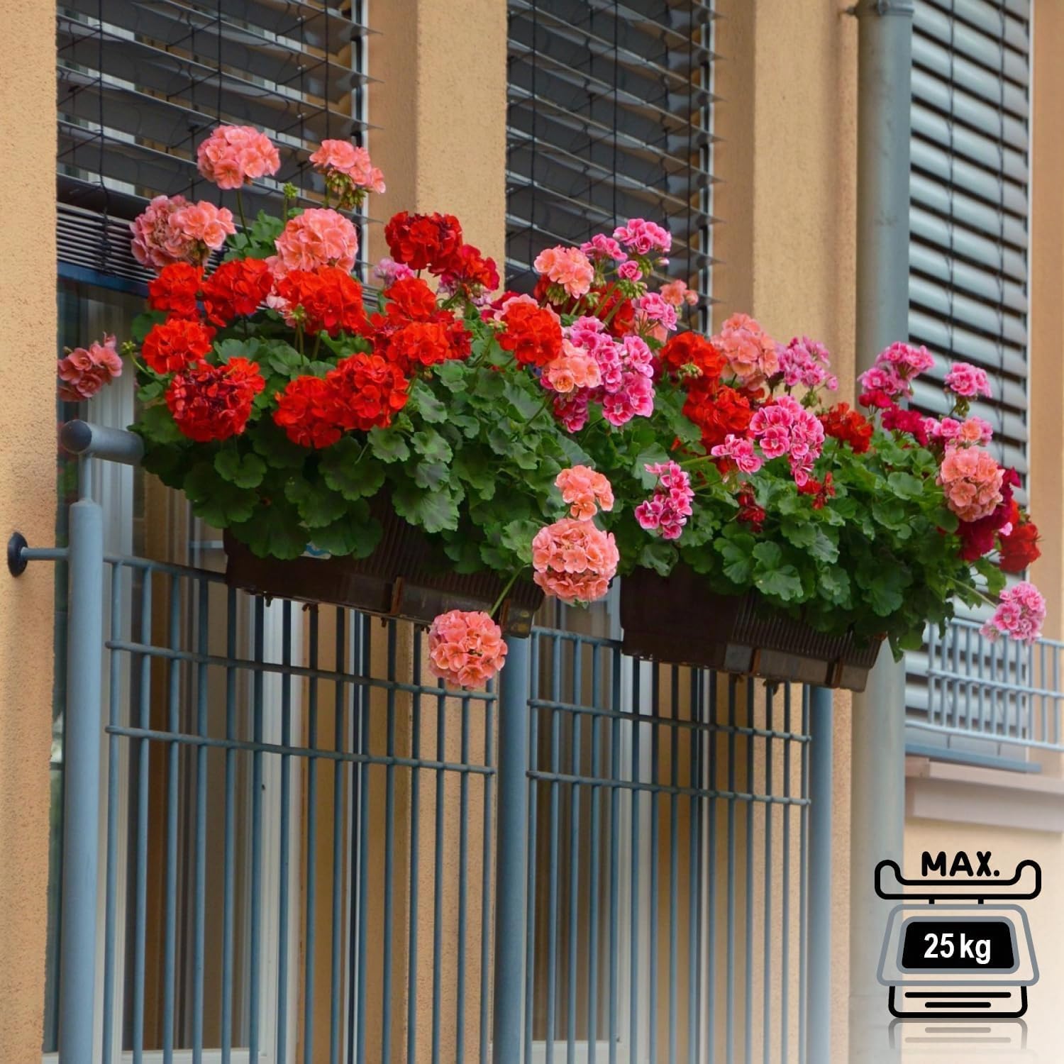 Detalle 2 de com-four® 4x supporto per fioriera per parapetti e ringhiere – montaggio senza forare, regolabile