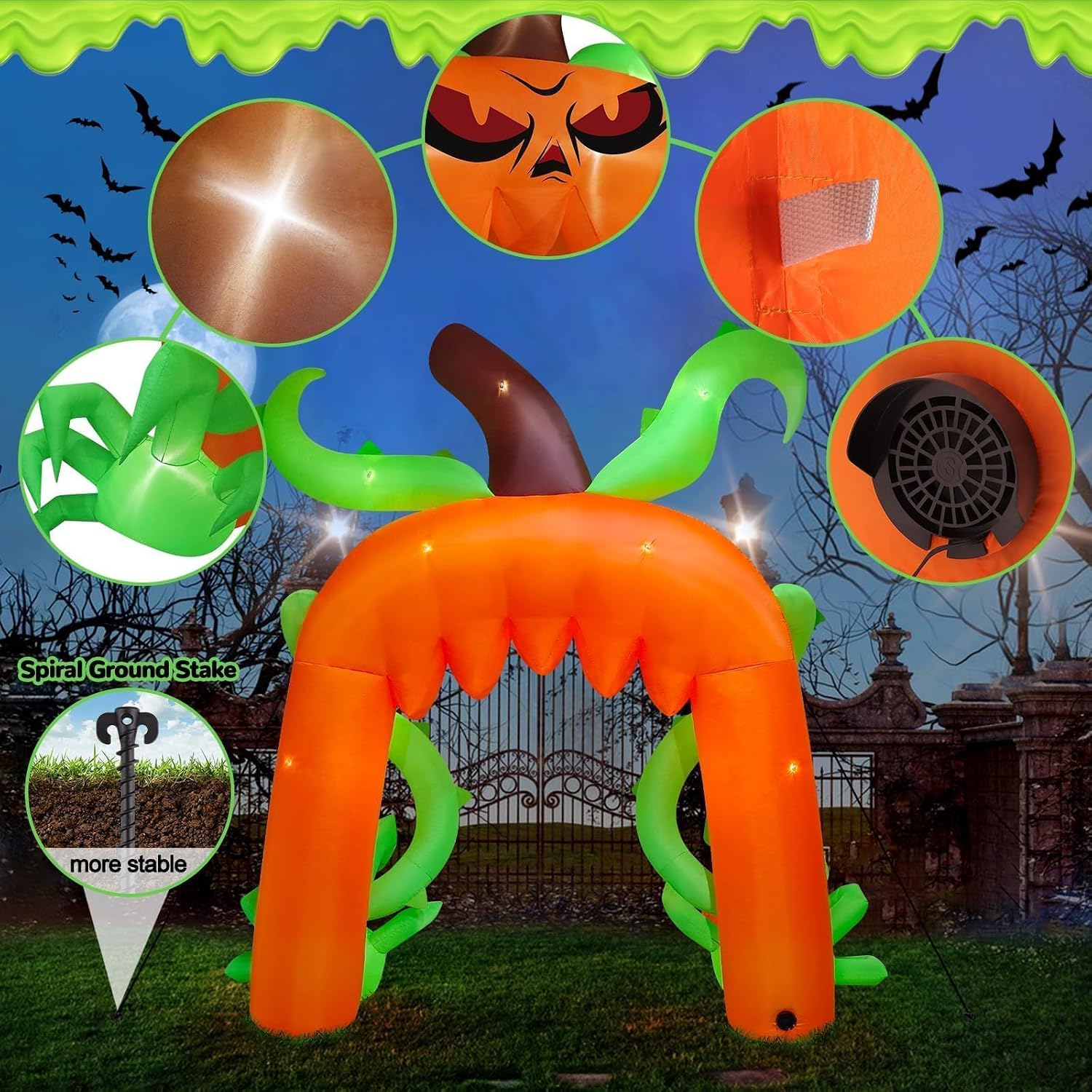 Detalle 2 de Kalolary-Y319 12FT Halloween Pumpkin Arch Inflatable with Multicolor LEDs