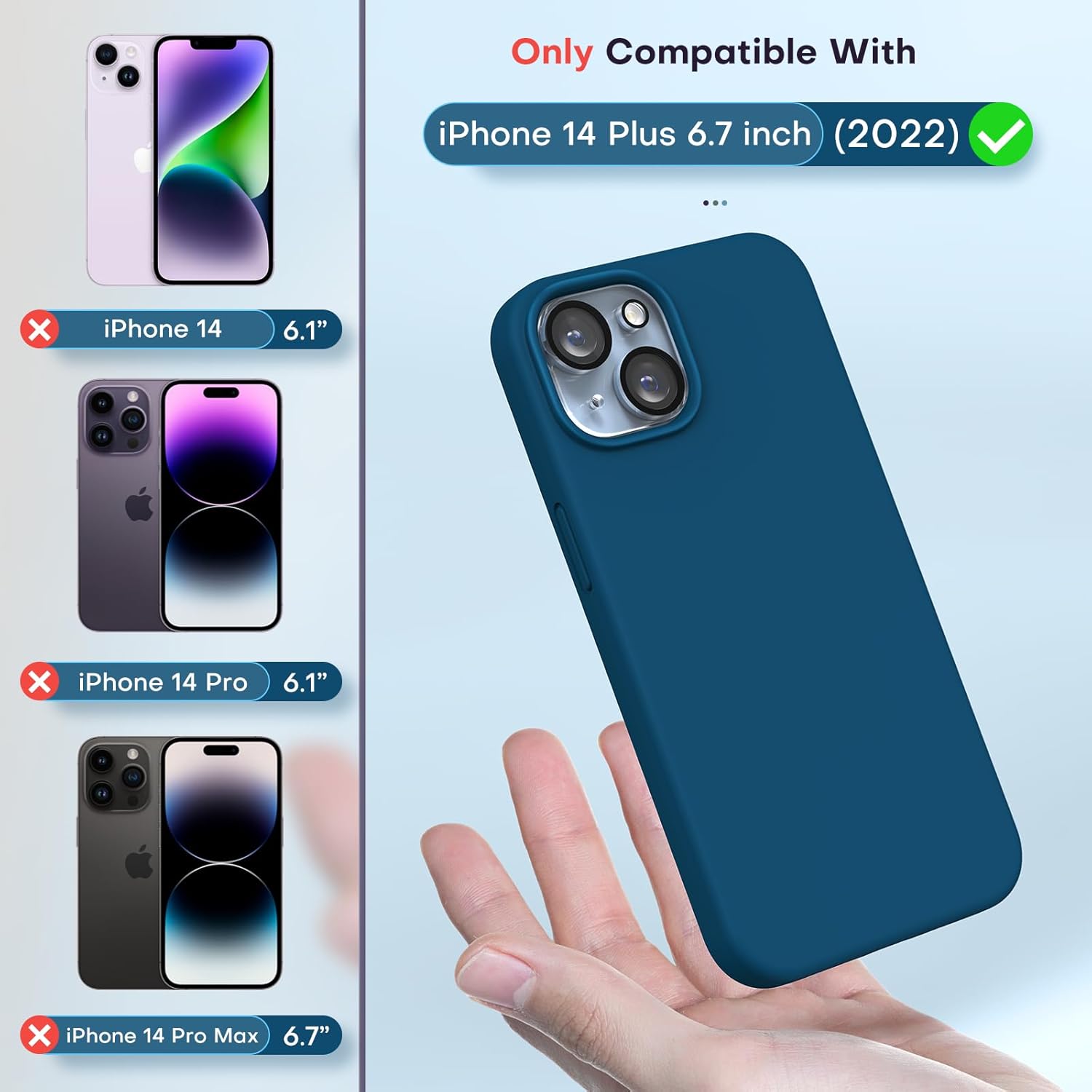 Thumbnail 1 de TOCOL Silicone Case for iPhone 14 Plus 6.7-Inch (Midnight Blue) – Liquid Silicone, Soft Touch, Anti-Scratch & Shockproof