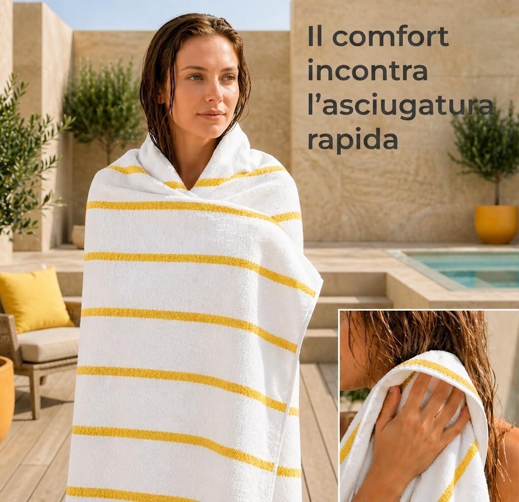 Detalle de Komfortec Telo Mare 100 x 180 cm in cotone a righe: morbidezza e versatilità per spiaggia e piscina
