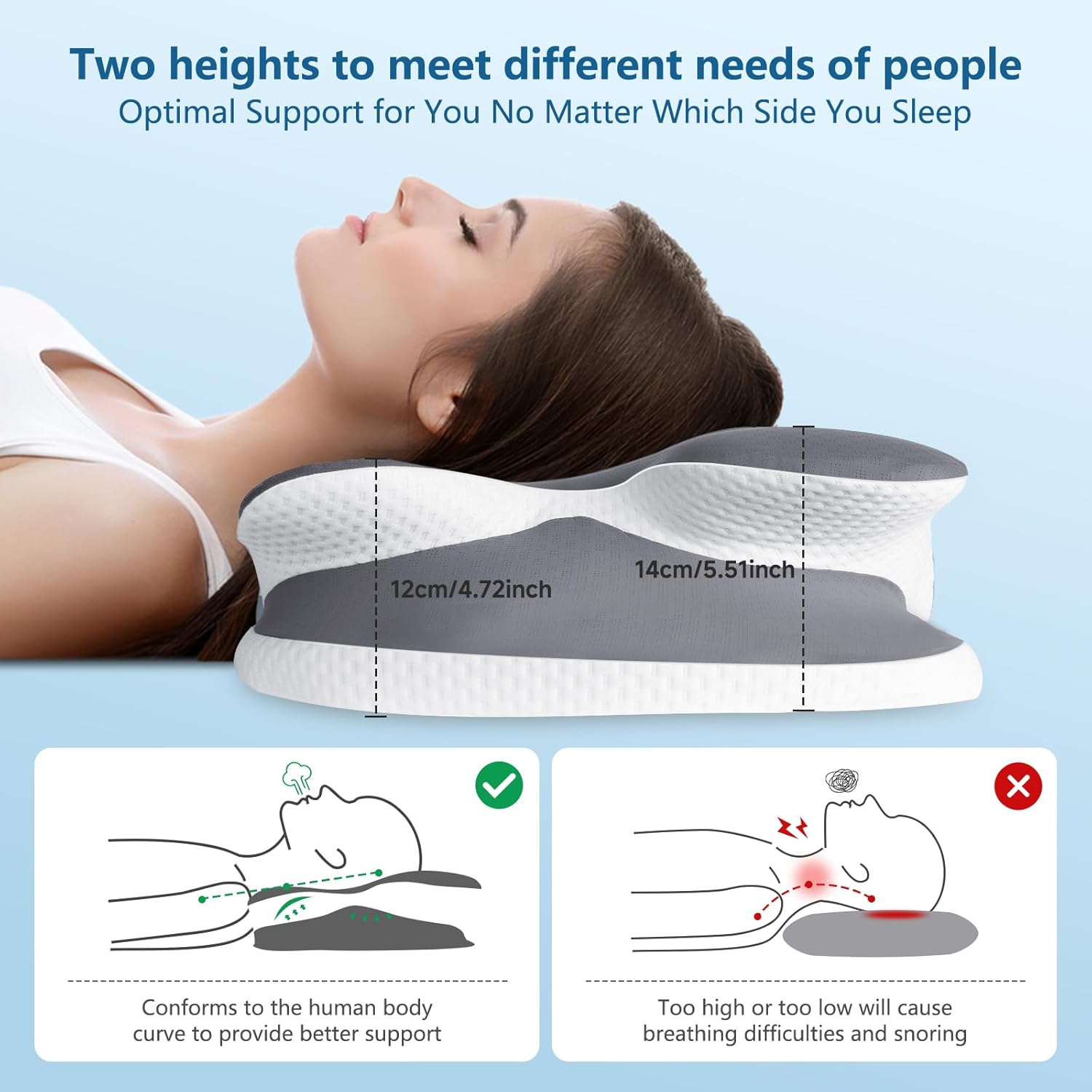 Thumbnail 3 de JINXIA Memory Foam Pillow for All Sleepers – Orthopedic cooling pillow in grey for neck & shoulder relief