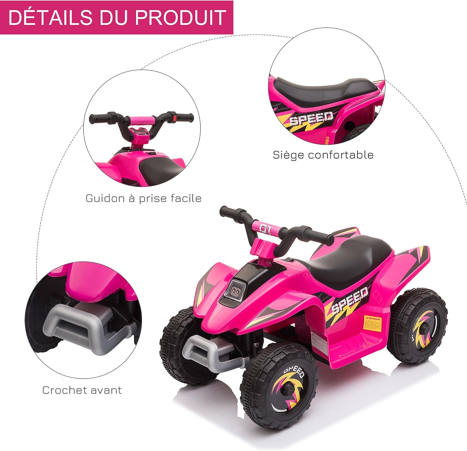 Thumbnail 5 de HOMCOM 370-166V90PK elektrische kinderquad, 6 V, voor- en achteruit