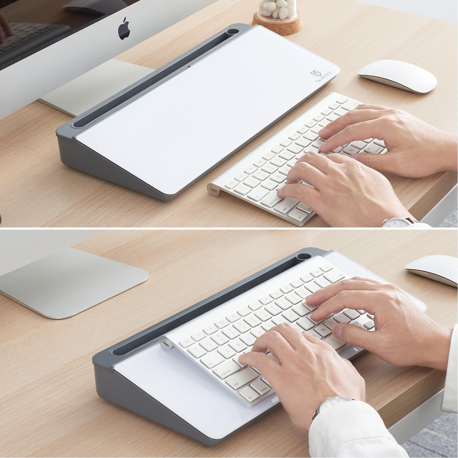 Thumbnail 6 de Small Desktop Glass Whiteboard Dry-Erase Board with Drawer and Keyboard Stand (Grey)