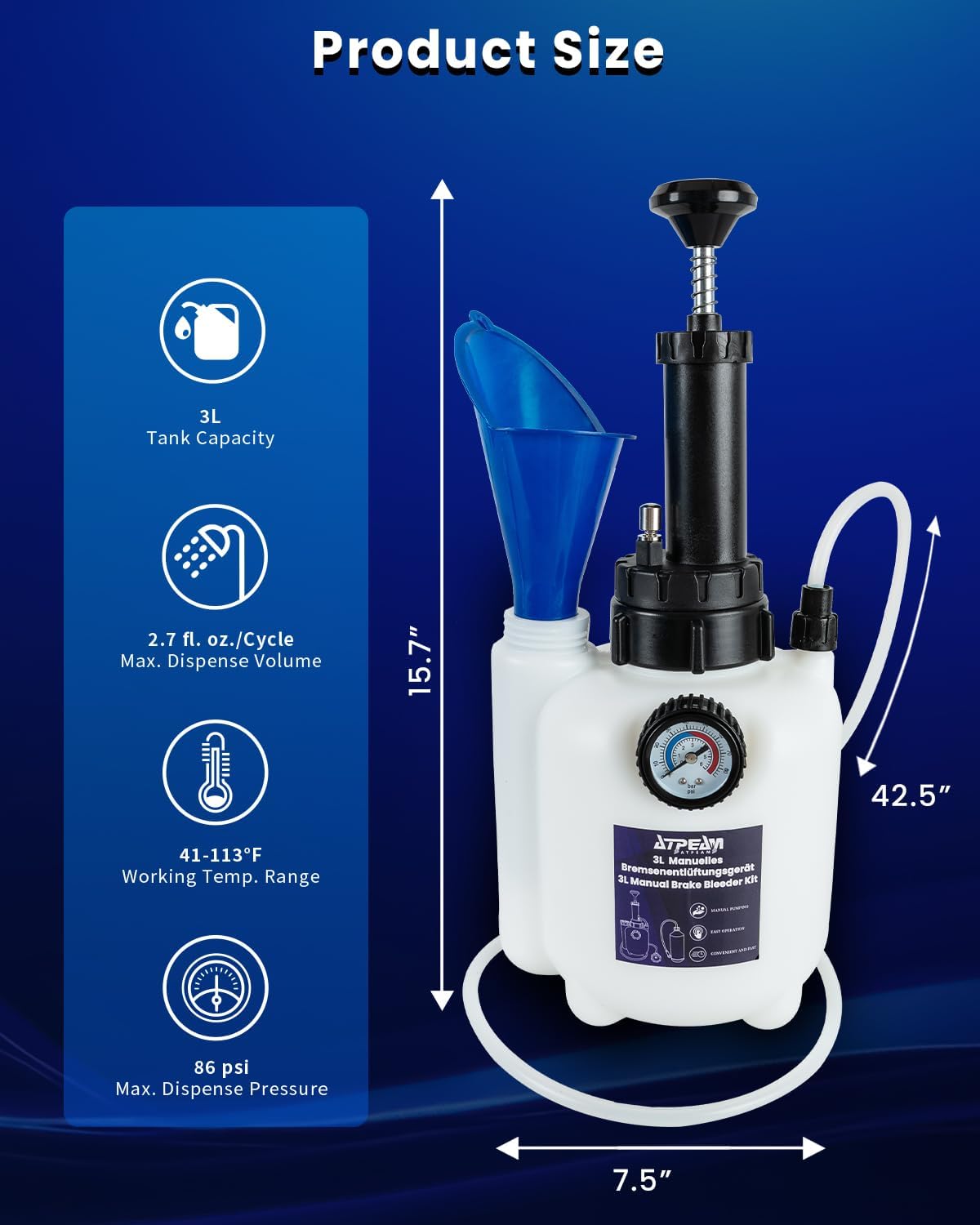 Detalle de ATPEAM Purgeur de Frein Manuel 3L – Kit Vidange Liquide de Frein et Huile pour Voiture et Moto