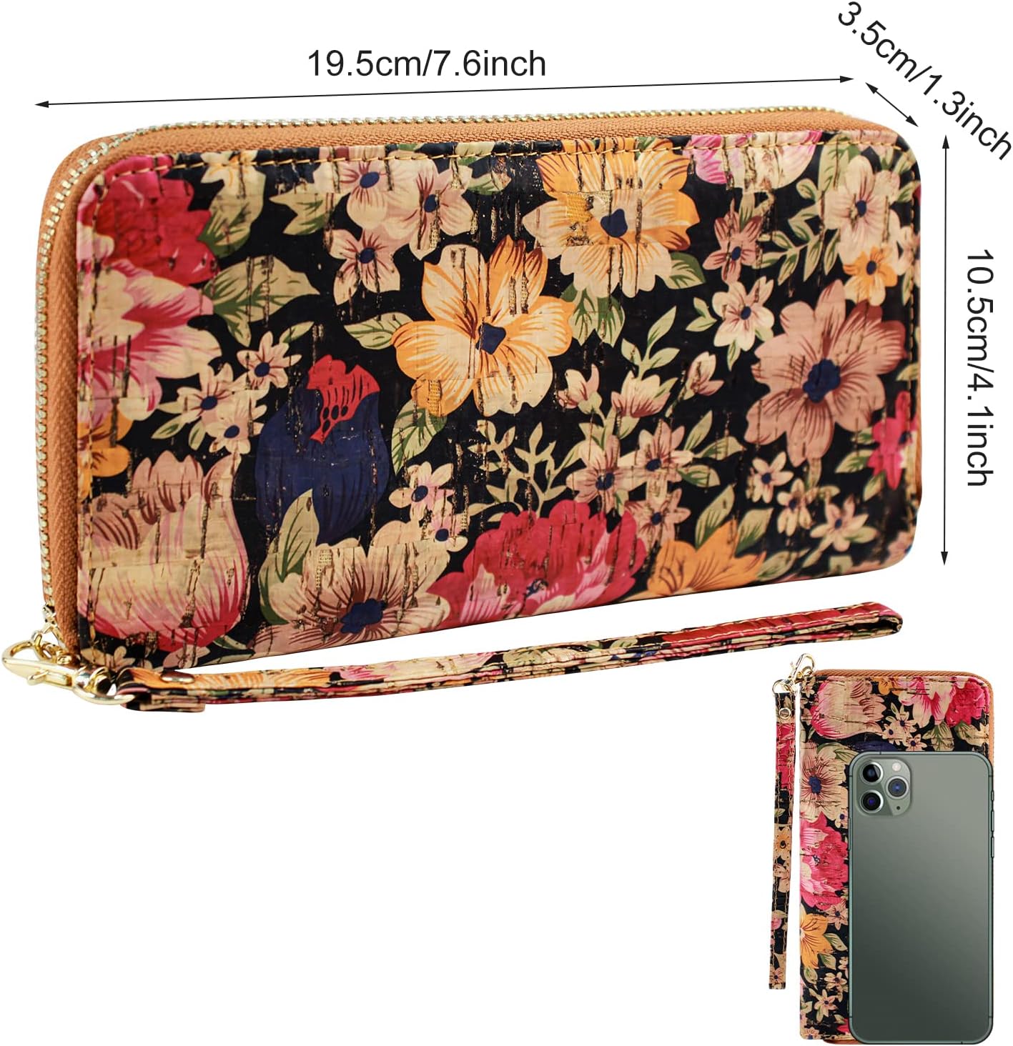 Detalle de Boshiho Women's Cork Wallet: A Practical Vegan Long Purse with RFID Protection