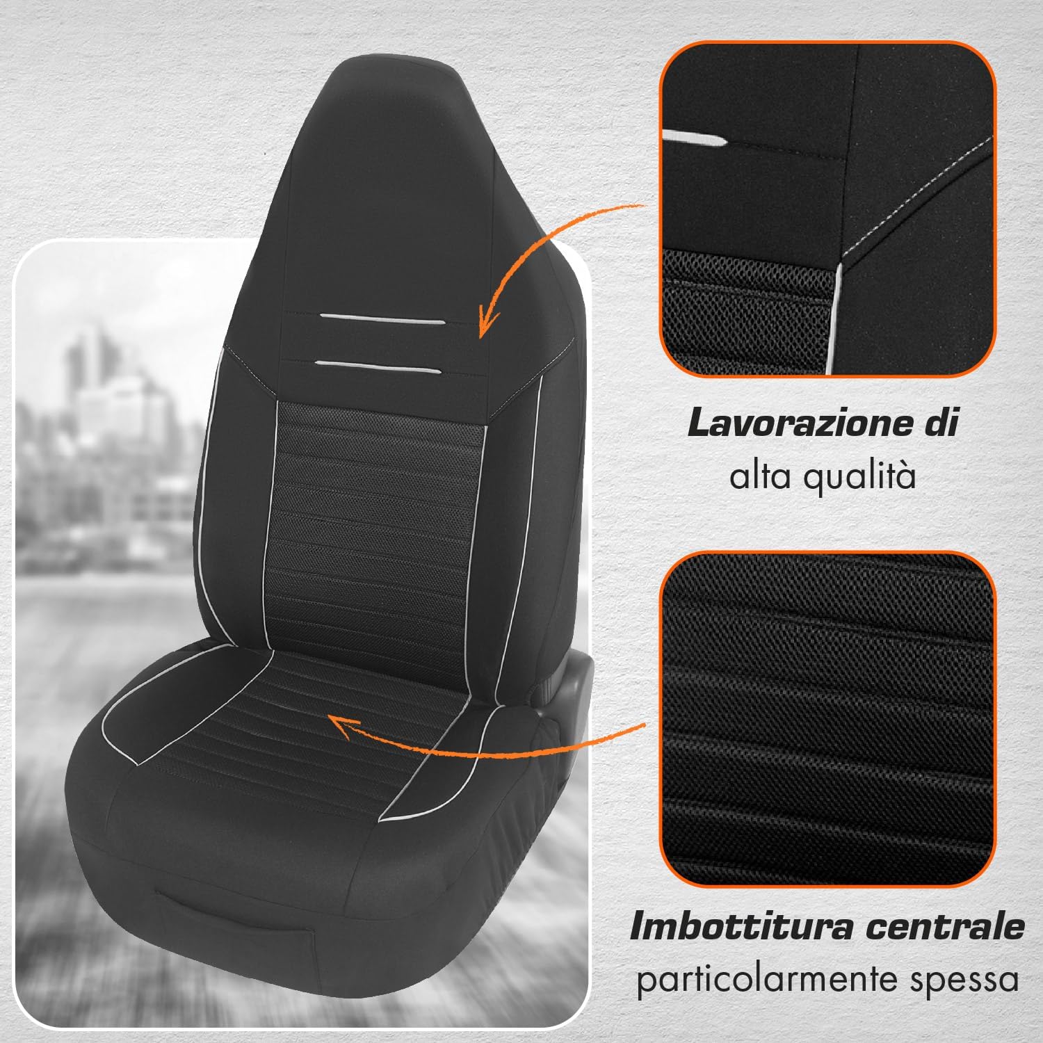 Detalle de Upgrade4cars Coprisedili Auto Universale con Poggiatesta Integrato Nero Bianco