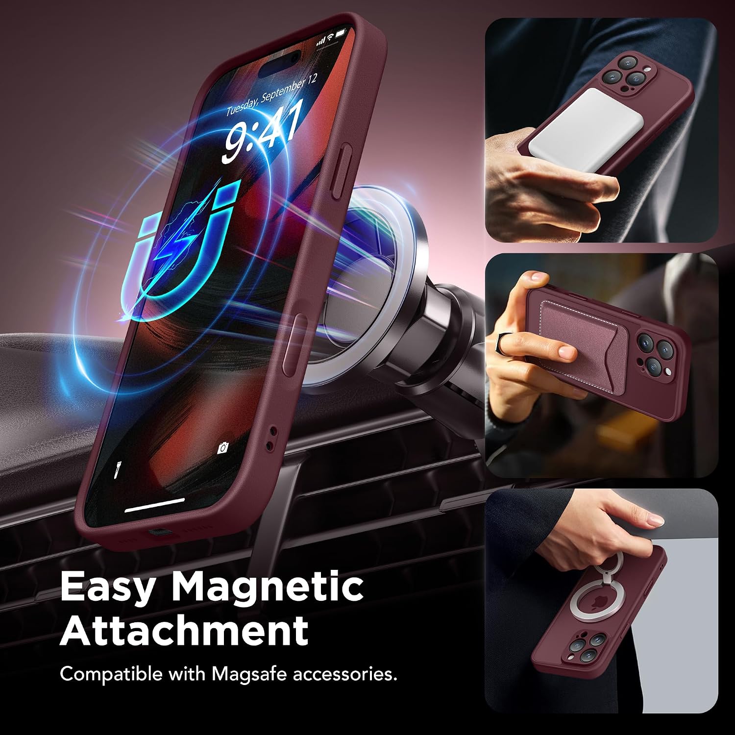 Thumbnail 1 de Magnetic Case for iPhone 16 Pro Max with Privacy Screen Protectors (MagSafe compatible) – Wine Red