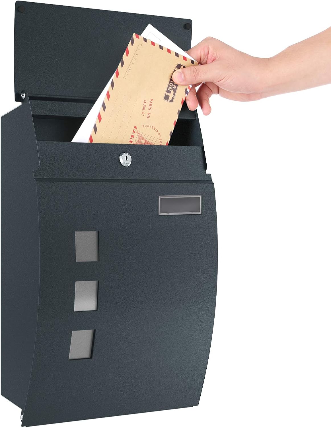 Detalle de SONGMICS Cassetta postale da parete con finestre di visualizzazione GMB030G02 – grigio antracite