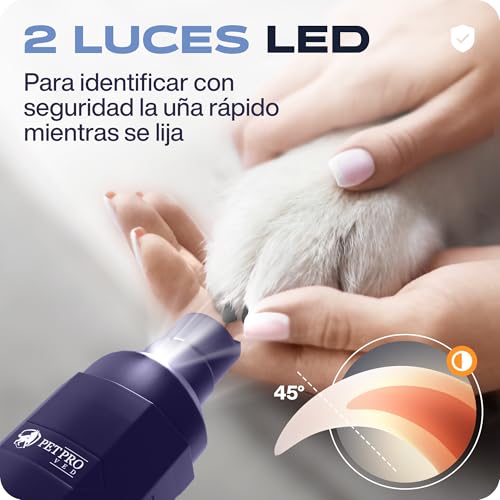 Detalle de PETPROVED Lima Uñas Eléctrico para Mascotas: Cortauñas con 2 velocidades, 3 puertos y cabeza de diamante