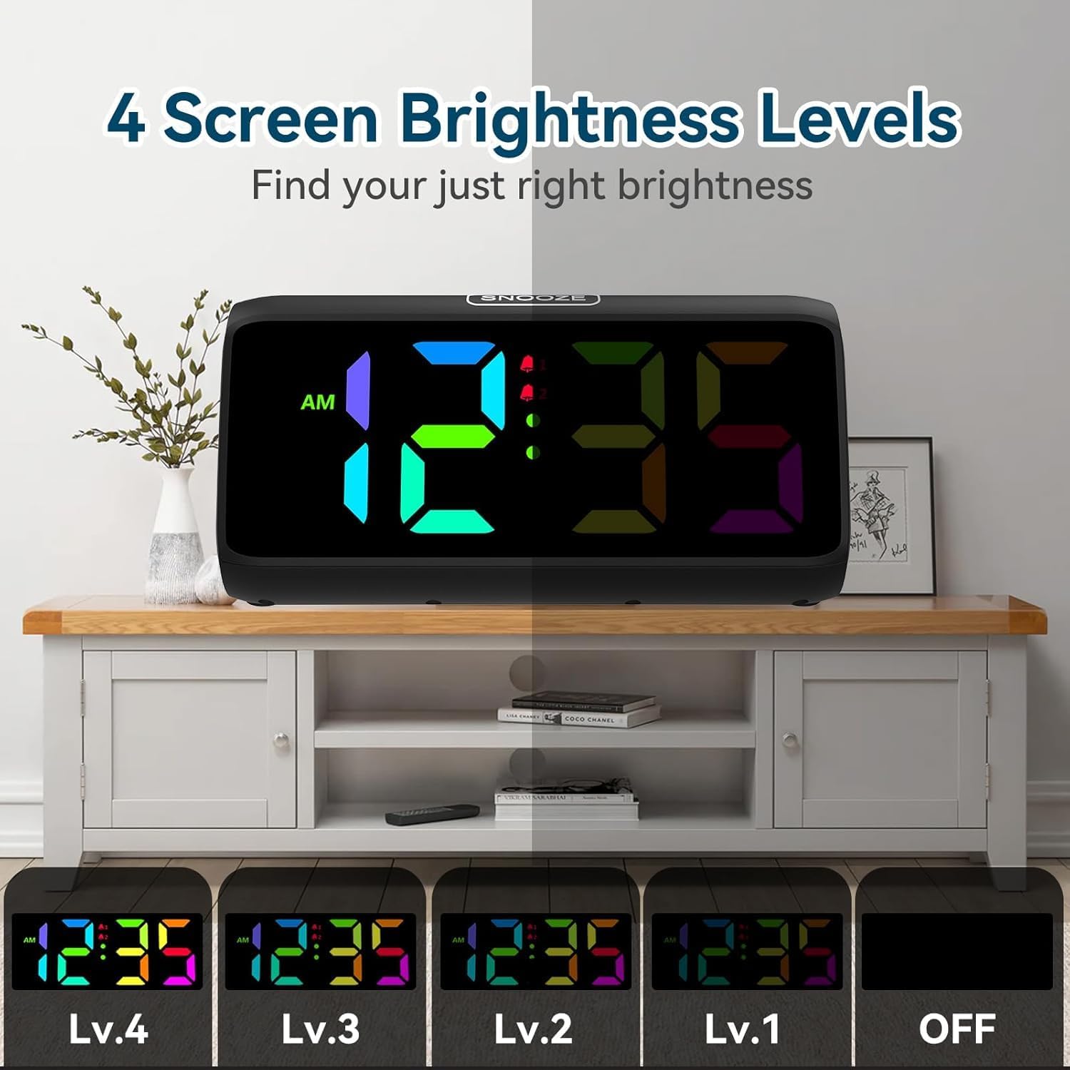 Detalle 2 de Netzu 6208D Digital Alarm Clock with RGB Display, Dual Alarms and 5 Brightness Levels