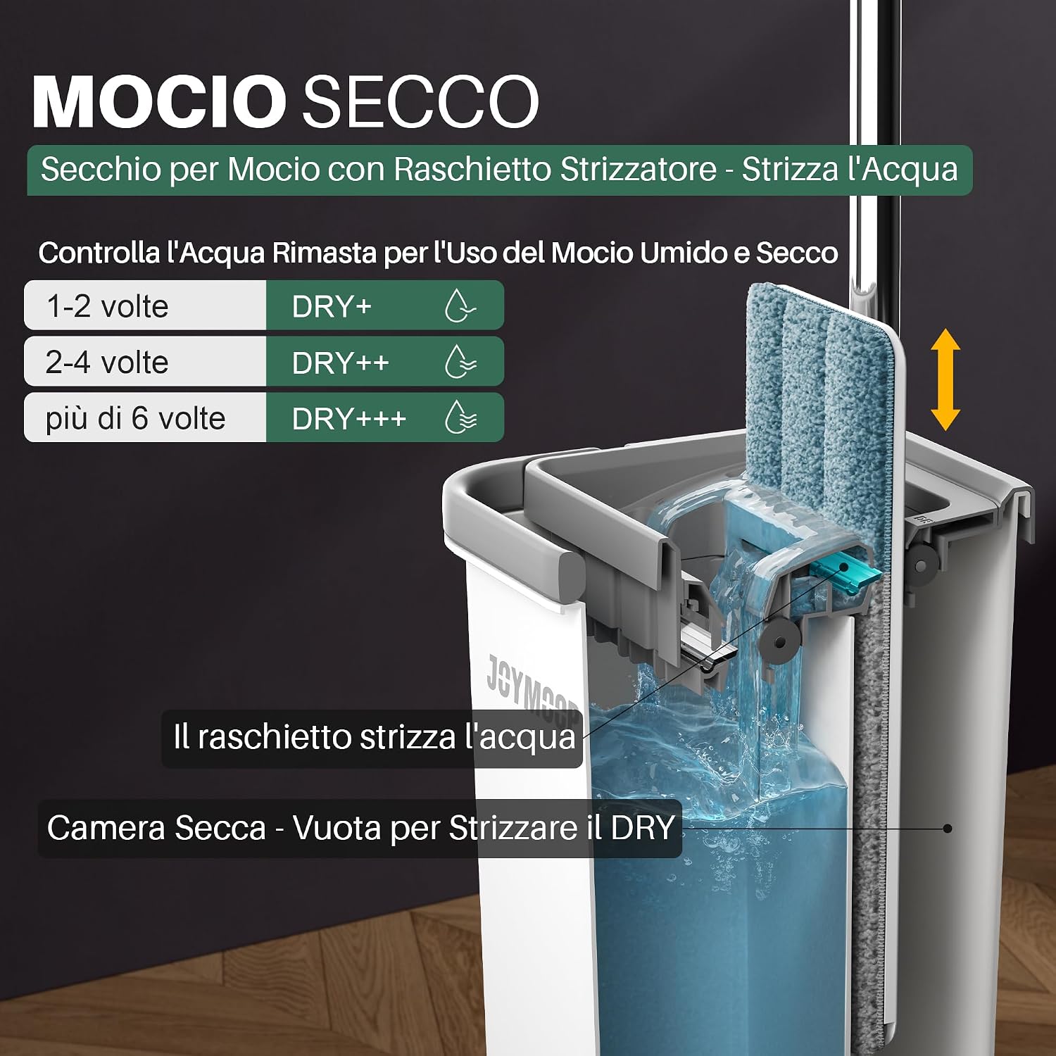 Thumbnail 2 de JOYMOOP mocio lavapavimenti con secchio e 3 panni microfibra lavabili – pulizia efficiente per ogni superficie