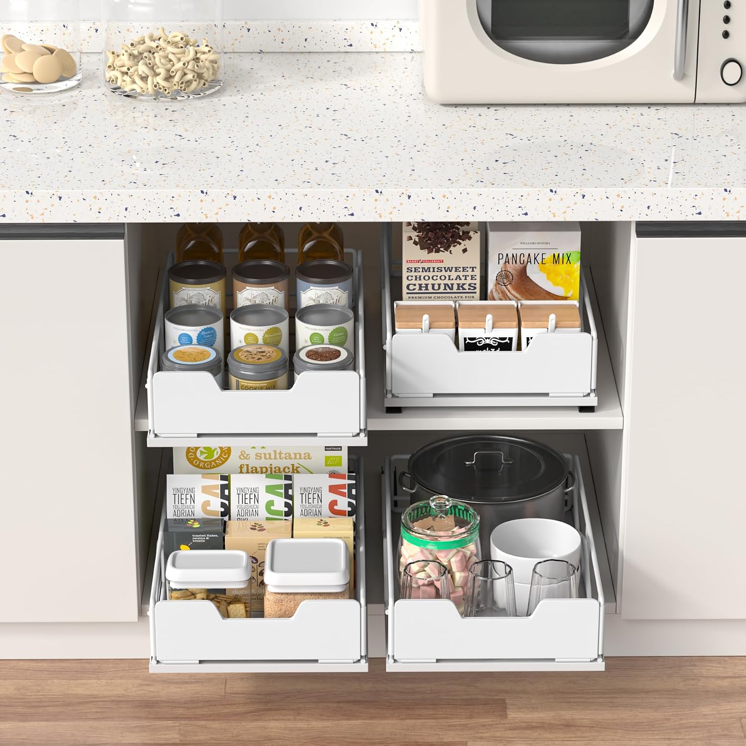 Detalle de ZOINLIY sm2412 Pull-Out Cabinet Organizer, 2-Pack White Lacquered Metal