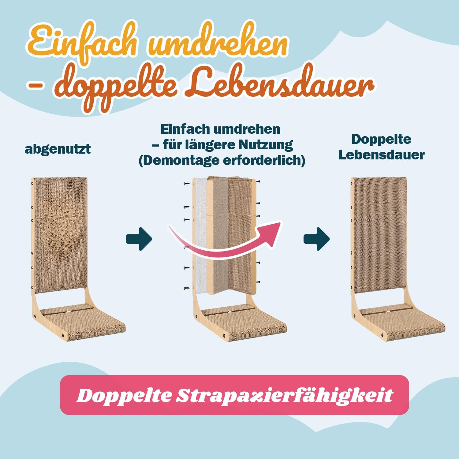 Thumbnail 2 de Zakkart 2er-Set Kratzbrett für Katzen (65 cm hoch) – L-förmiger Karton-Kratzbaum für Wand und Couch