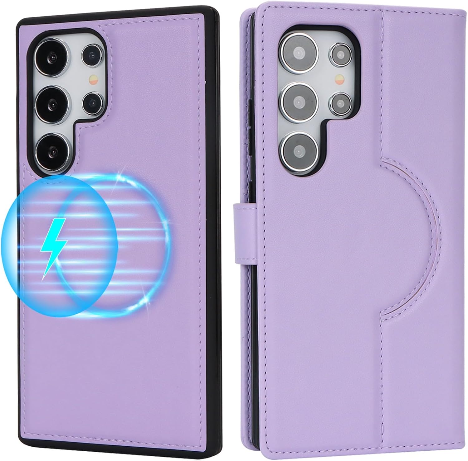 Detalle de Zouzt Case for Samsung Galaxy S24 Ultra: Detachable 2-in-1 Wallet Magnetic Case with Card Holder, Kickstand, and PU Leather — Purple