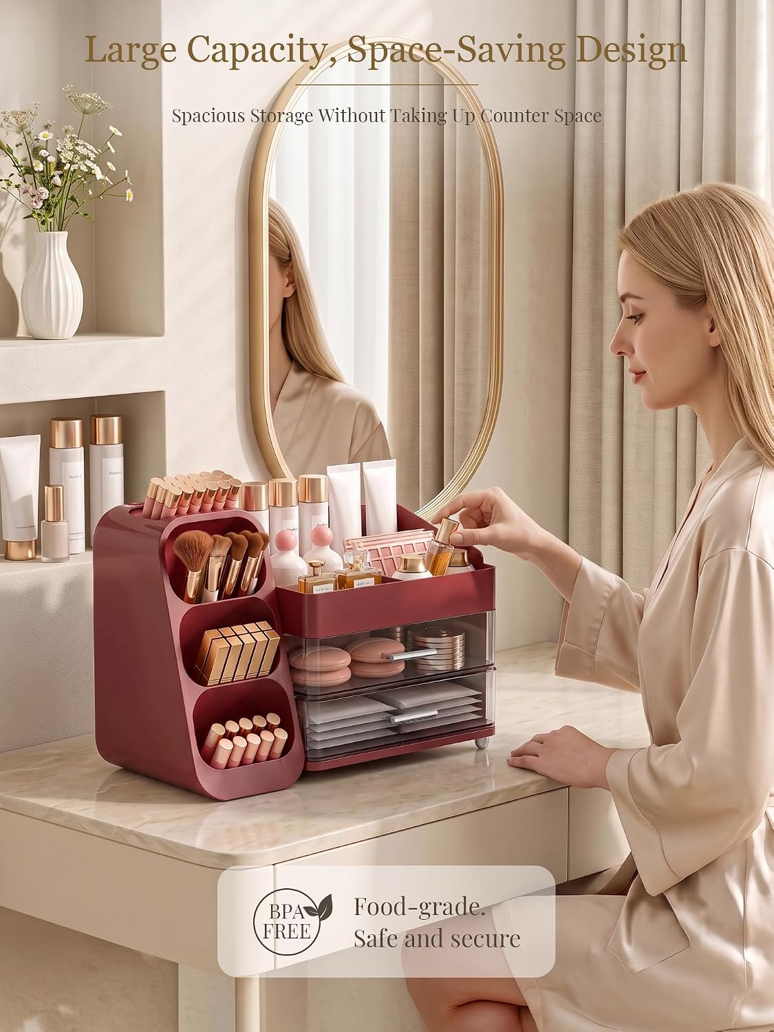 Detalle 1 de Red Makeup Organizer with Drawers 6‑Compartment