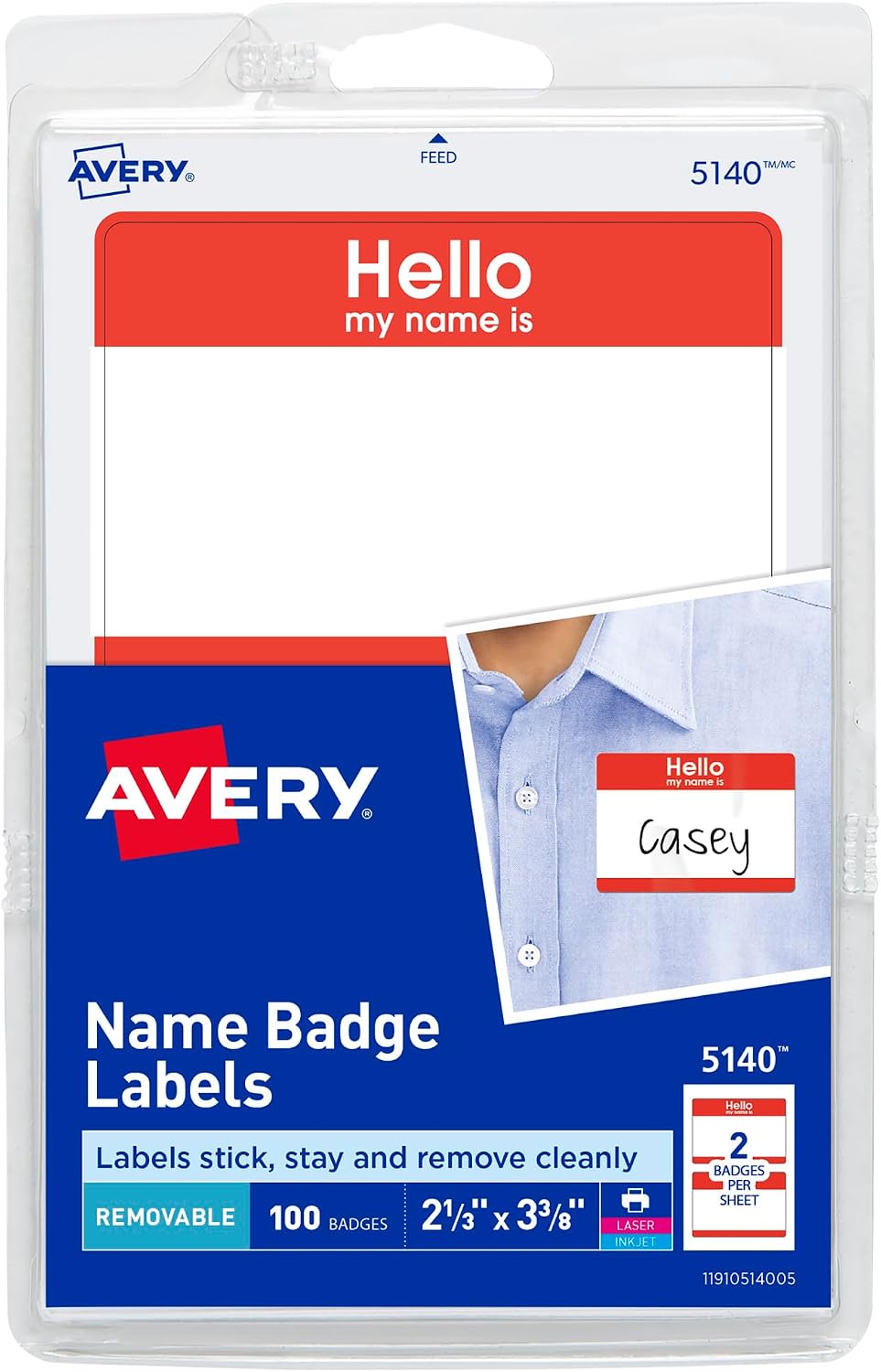 Detalle de Avery 5140 Adhesive Name Badge Labels, 4" x 6" Sheets, Laser/Inkjet, 100 Count