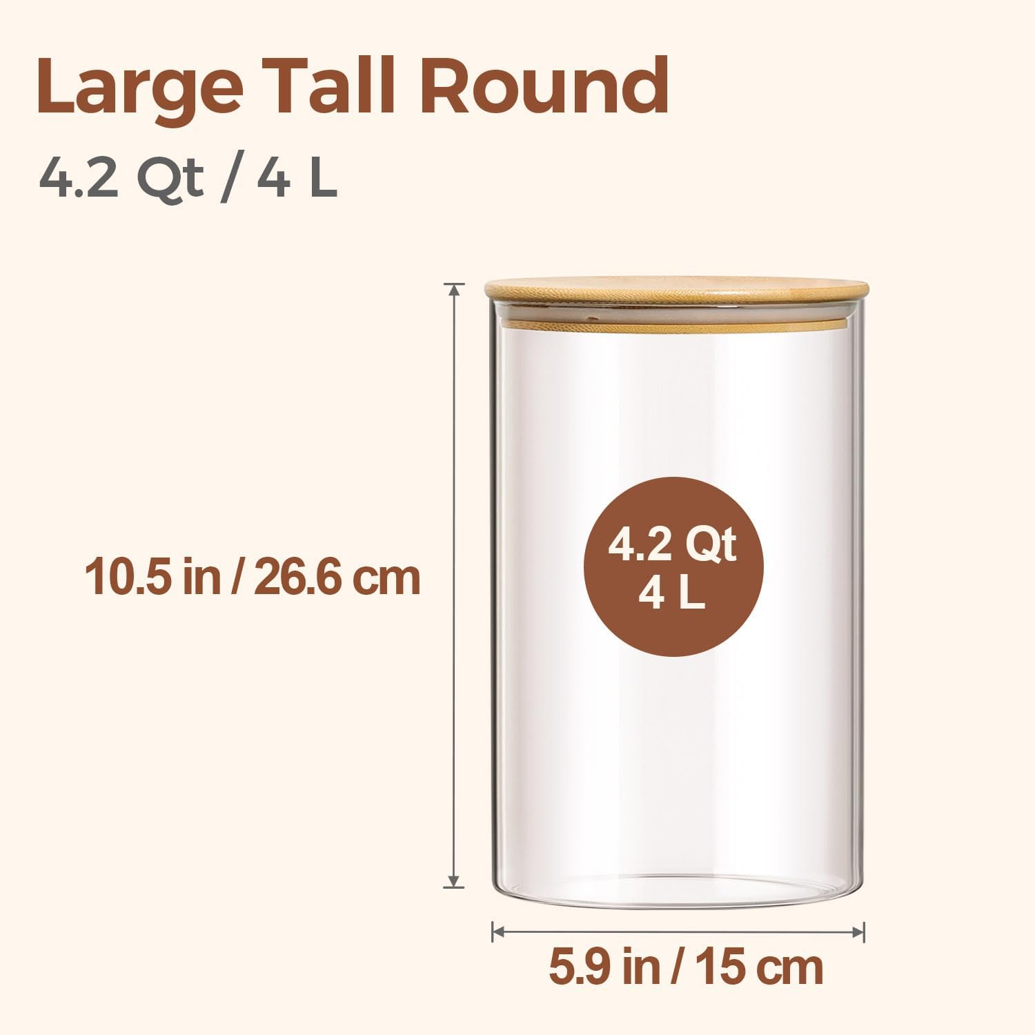 Detalle 2 de ComSaf 2Pcs Large Glass Storage Containers with Lids (4Qt / 1 Gallon Wide Mouth) for Pantry Organization
