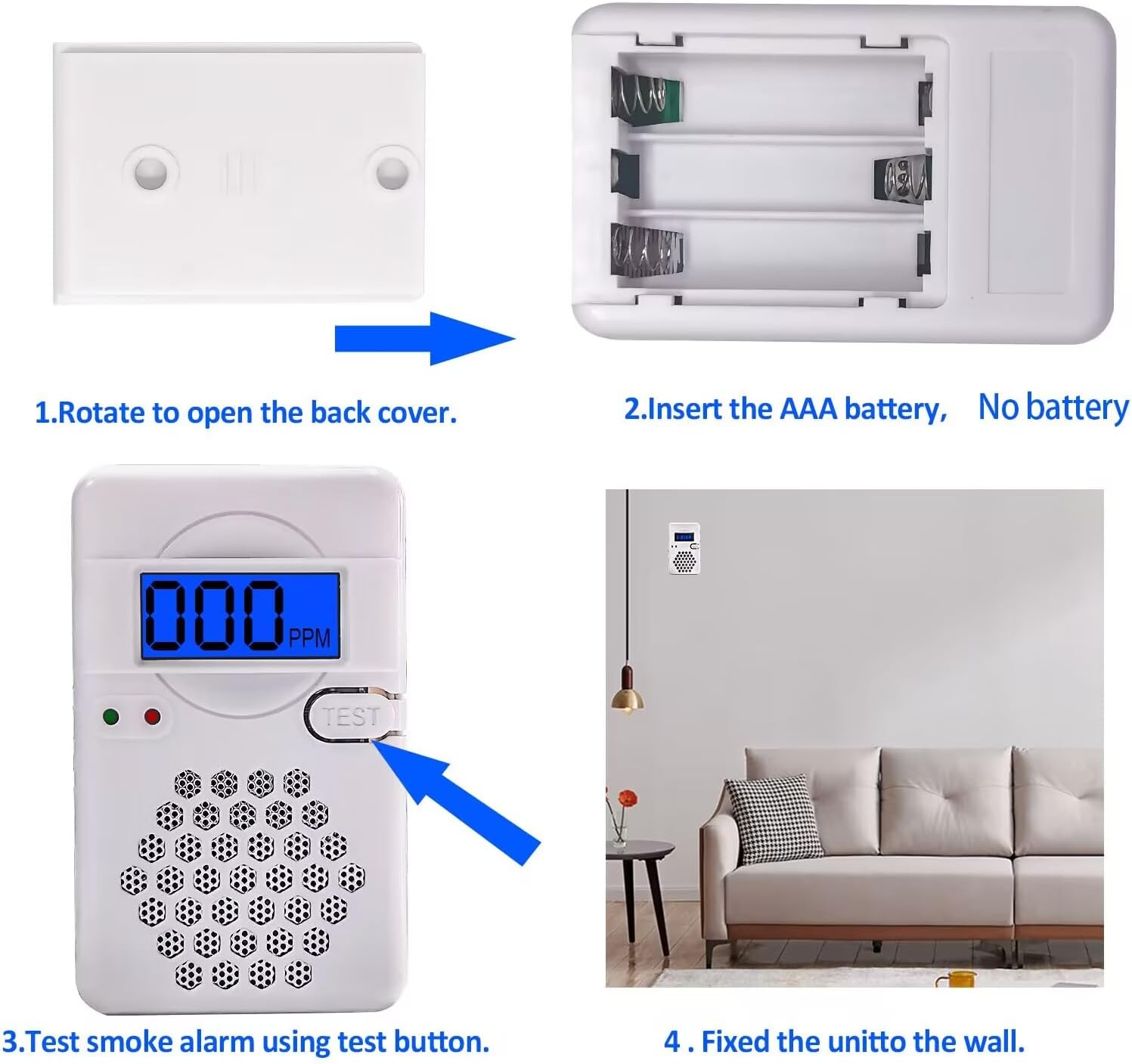 Thumbnail 6 de Carbon Monoxide Alarm Detectors with Digital Display and Replaceable Battery – 85dB Portable CO Alarm for Home, Garage, Office, or RV