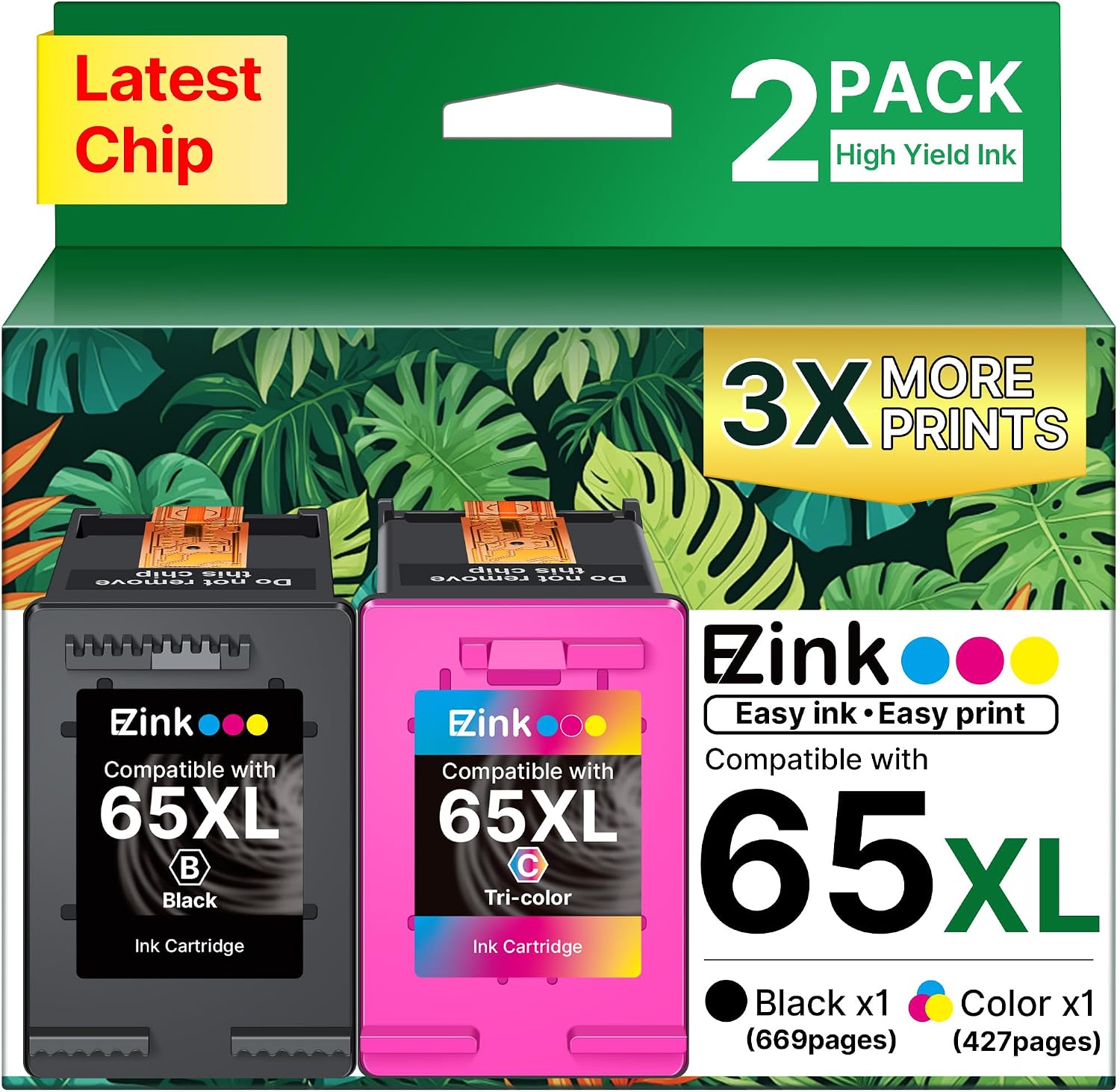 Detalle de E-Z Ink 65XL 65 XL Remanufactured Ink Cartridges, Black and Tri-Colour 2-Pack