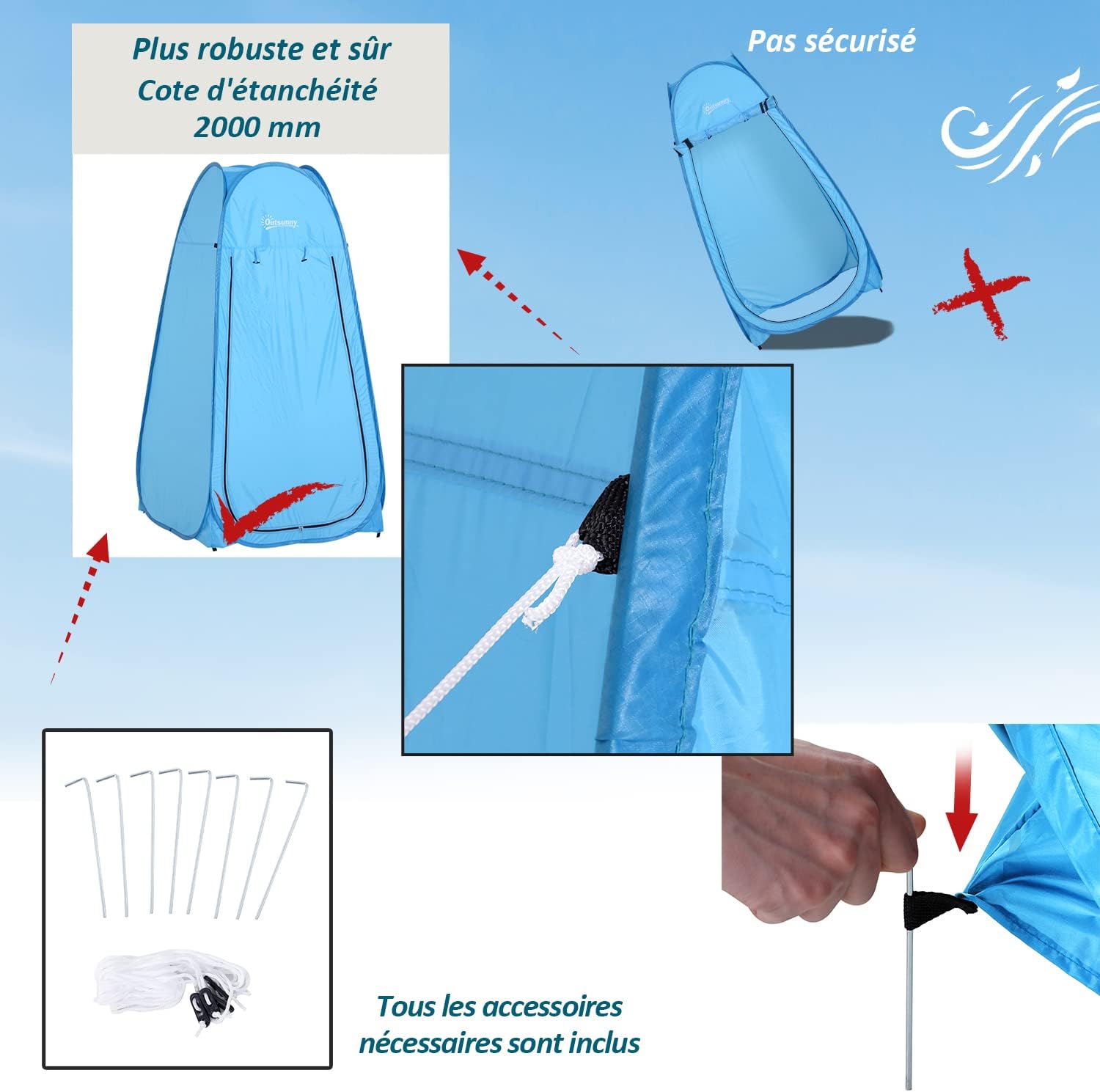 Thumbnail 4 de Tente de Douche Pliable Pop-up Automatique – Cabine d’intimité Portable (100 x 100 x 185 cm) en Polyester