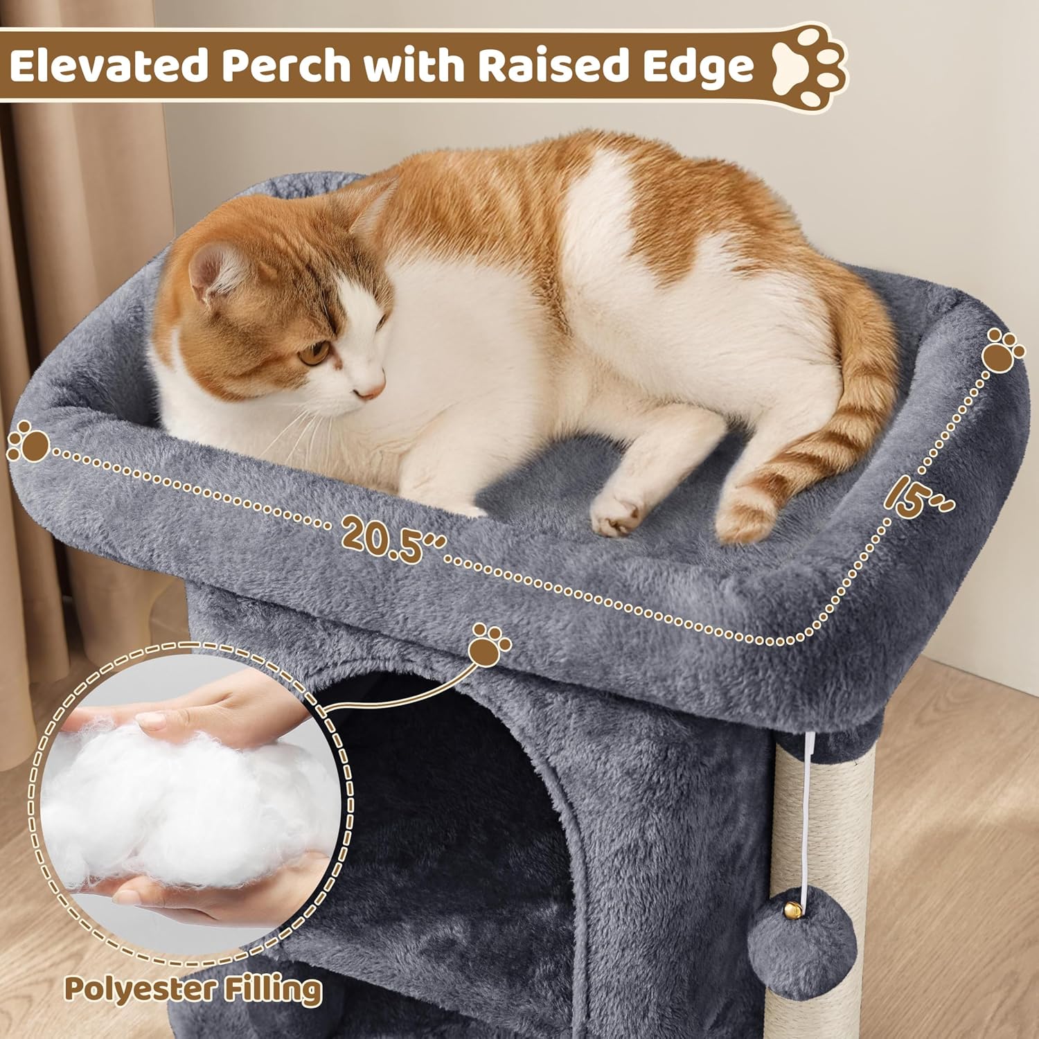 Detalle 2 de Yaheetech 59cm Basic Cat Tree Tower with Soft Plush Perches, Condo & Hanging Ball (Dark Grey)