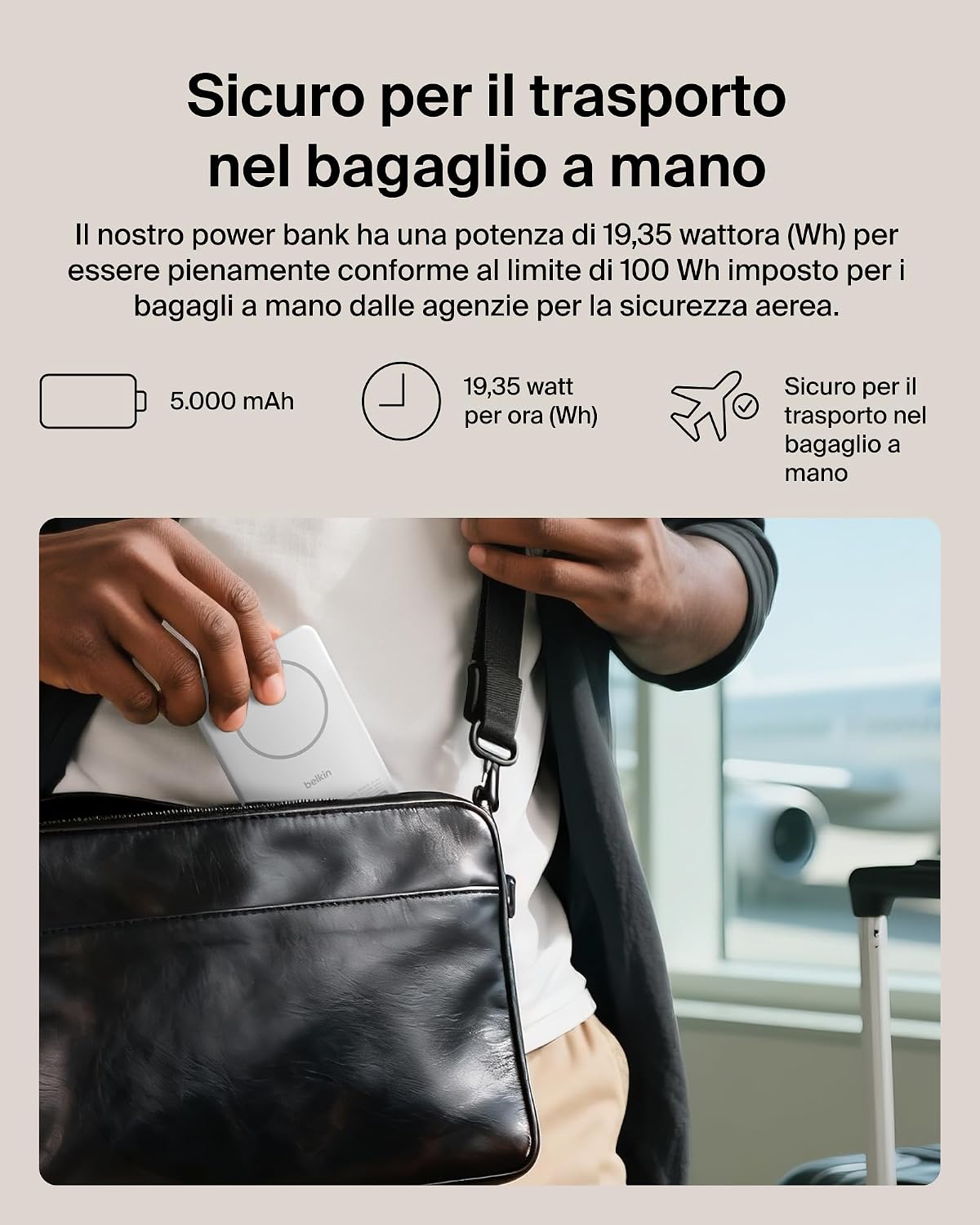 Detalle de Belkin BoostCharge Power Bank Magnetico 5000mAh Qi2 15W – Caricatore Wireless Portatile con Supporto Rimovibile