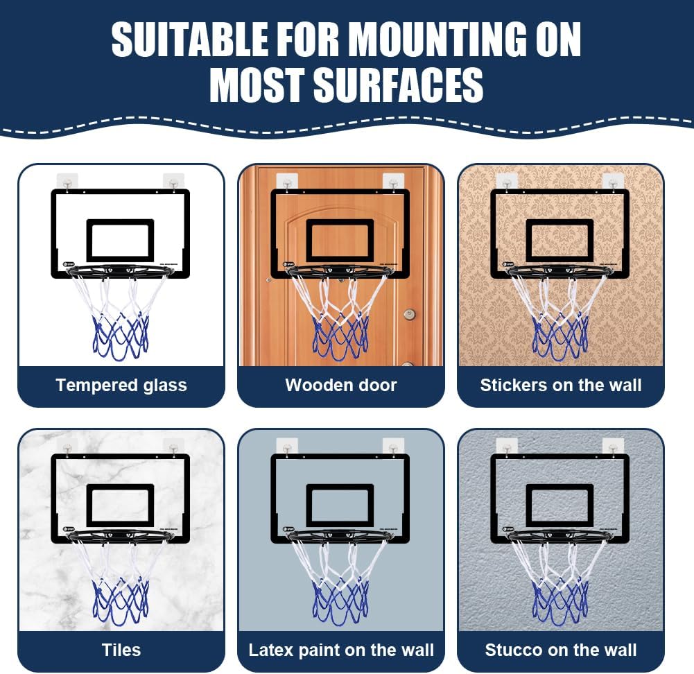 Detalle de OSDUE Mini Basketball Hoop Set – Wall mounted indoor hoop with 4 rubber balls & portable pump