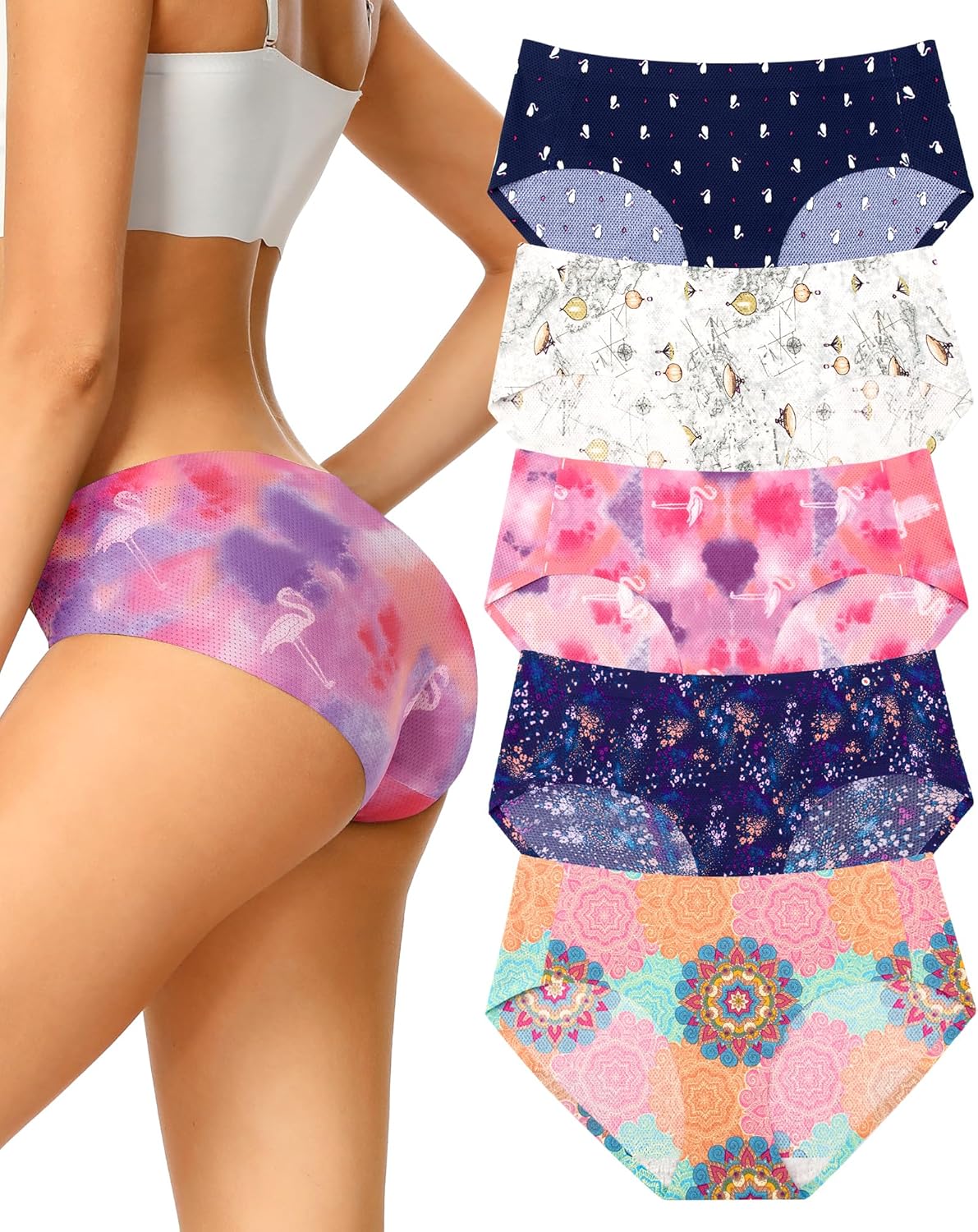 Thumbnail 3 de VOENXE lot de 5 culottes femme sans couture hipster microfibre seamless
