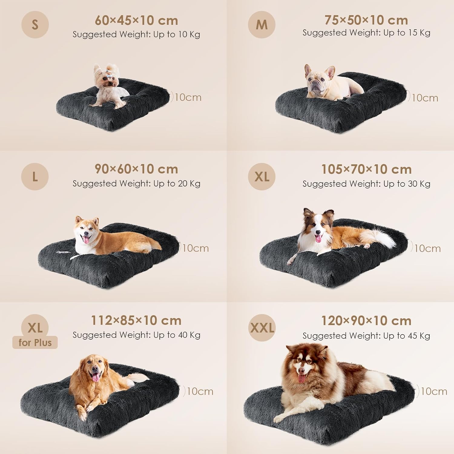 Detalle 2 de EHEYCIGA Fluffy Dog Crate Bed (Large) – Calming anti-anxiety washable crate mattress, dark grey, 90x60x9cm
