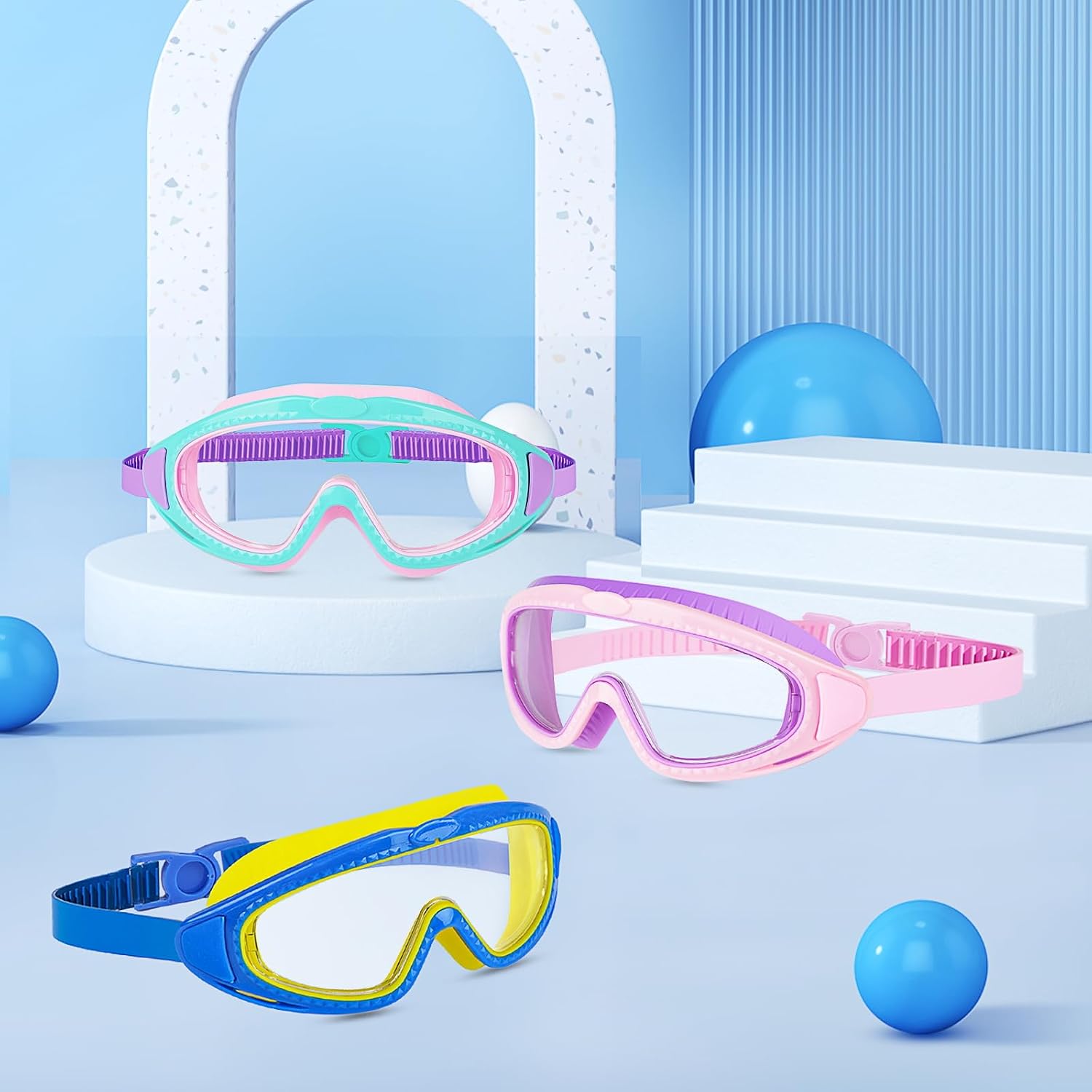Detalle de Mezere Kids Swimming Goggles (Ages 6–14) Anti-Fog & UV Protection, Non-Leaking Swim Glasses