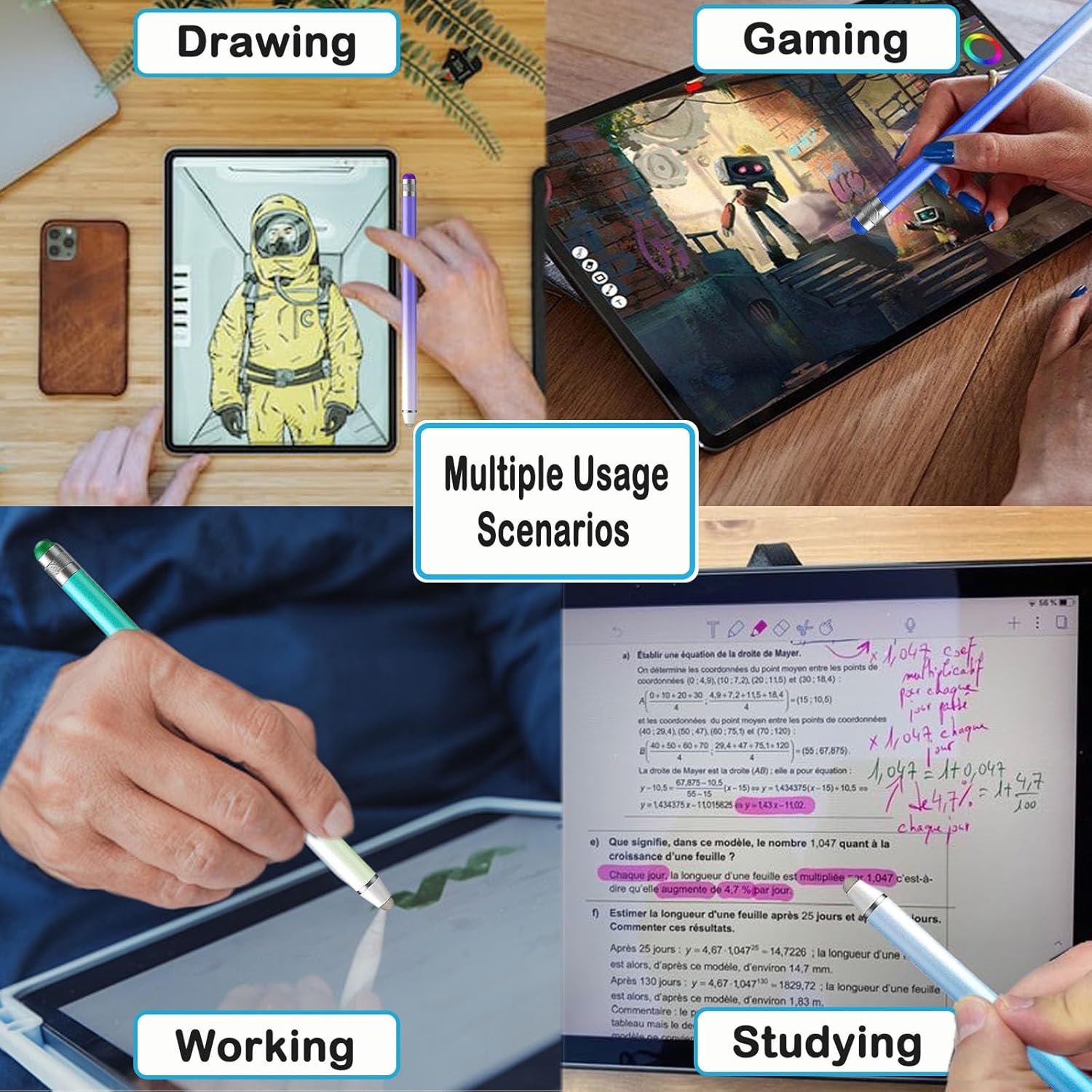 Thumbnail 4 de 4-Pack 2-in-1 Stylus Pens for Touch Screens (iPad Pencil 2-style) with 8 Extra Tips