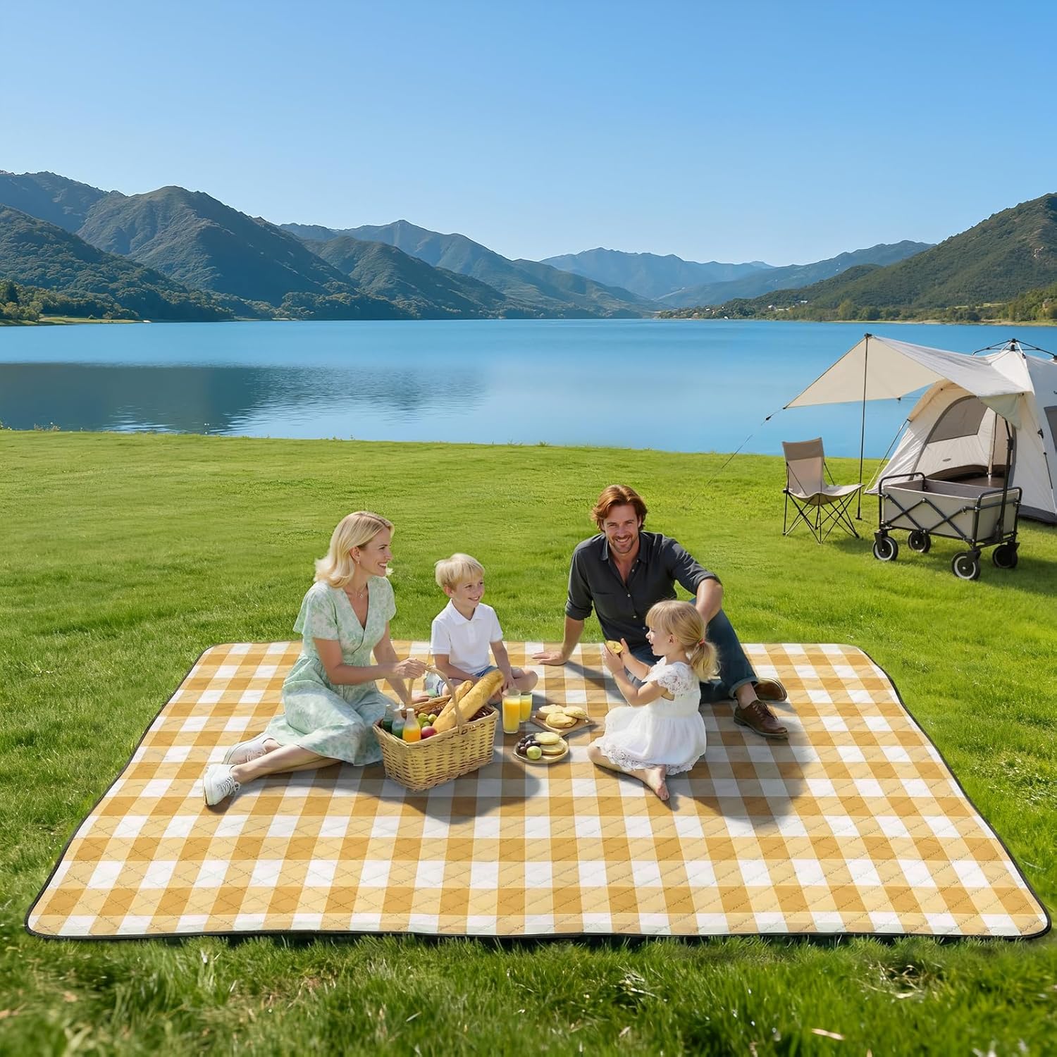Thumbnail 1 de TigeJoy Extra Large Waterproof Picnic Blanket 80"x118" (Foldable, Sandproof, Gingham)