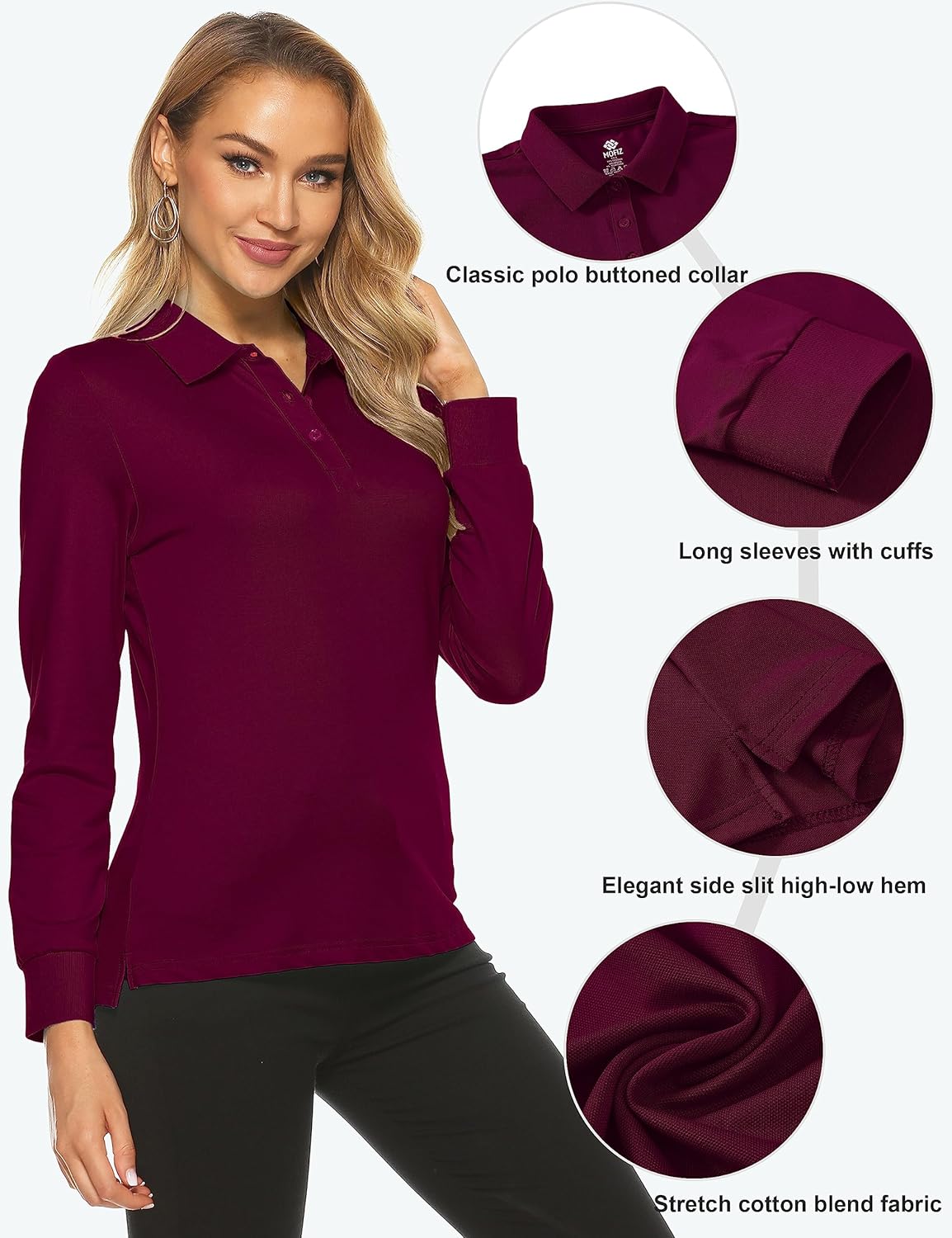 Thumbnail 2 de MoFiz Polo Femme à Manches Longues en Coton – Confort et Élegance pour le Sport et le Quotidien