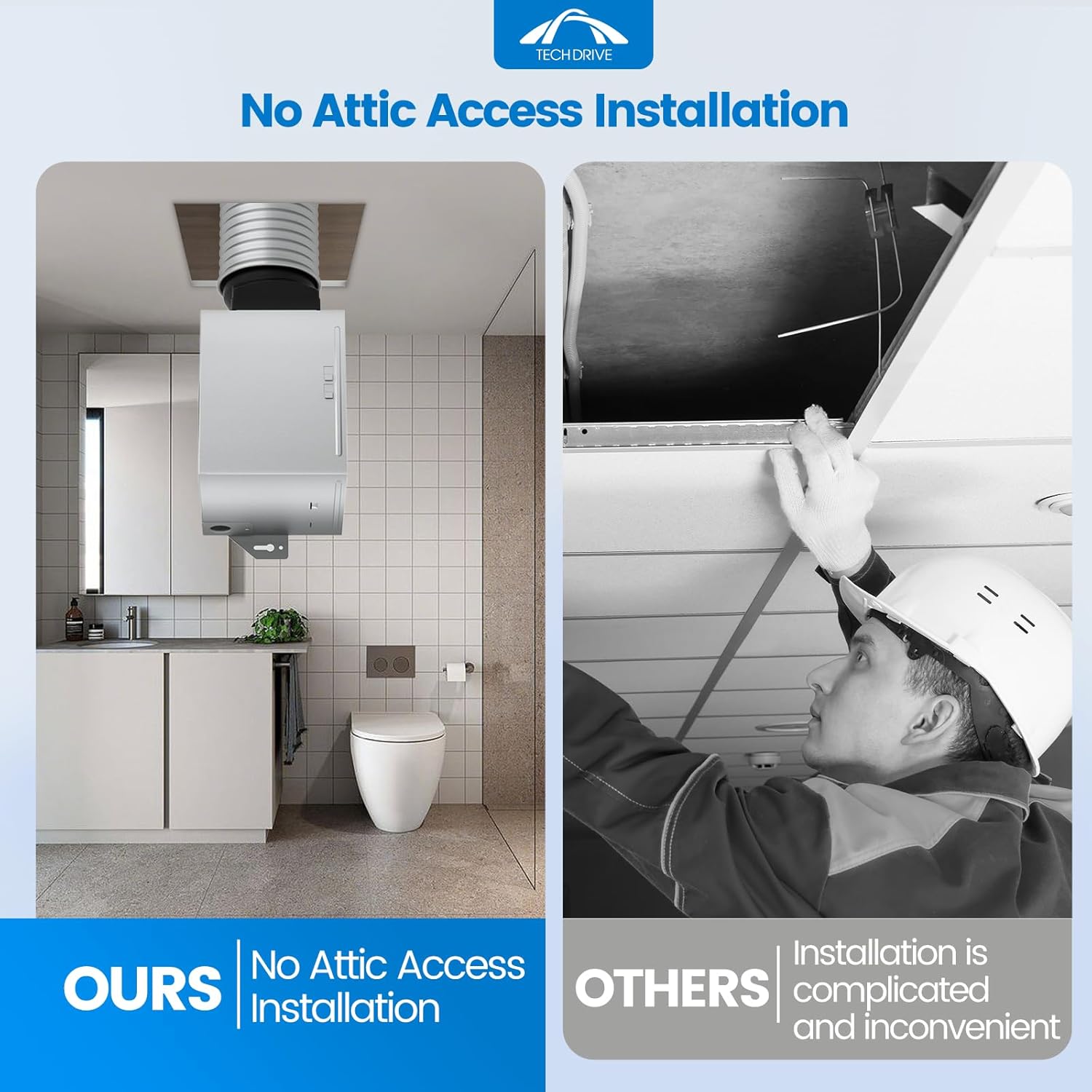 Detalle 2 de Tech Drive TD-BF-04 Bathroom Exhaust Fan, 80 CFM, 1.5 Sones, 4-Inch Duct