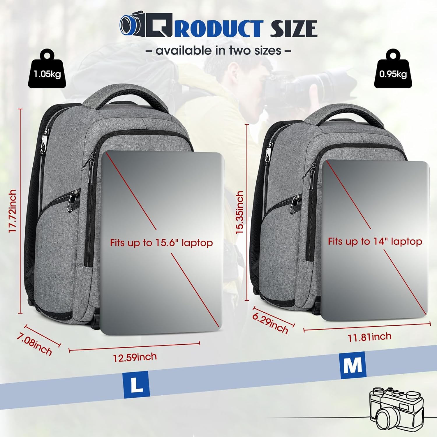 Detalle 2 de RAINSMORE DSLR camera bag with 14 inch laptop