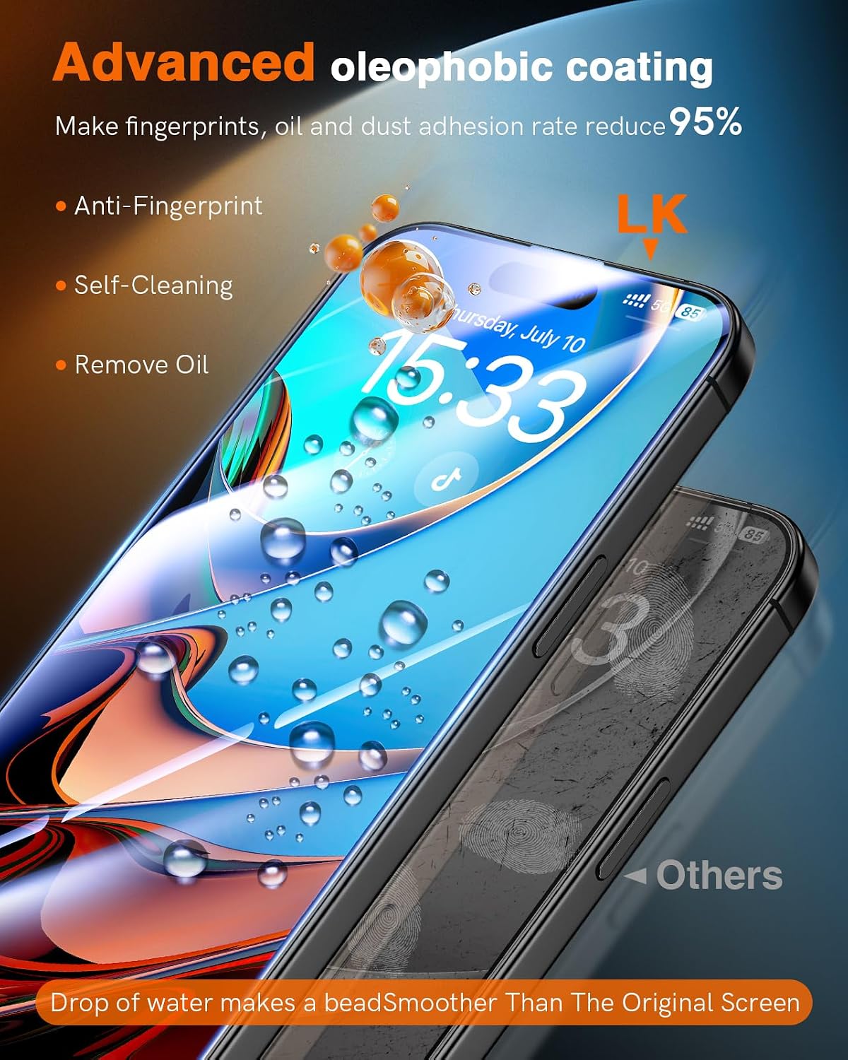 Detalle de LK 2 Pack for iPhone 16 Screen Protector – 9H+ Tempered Glass with Auto Dust Removal