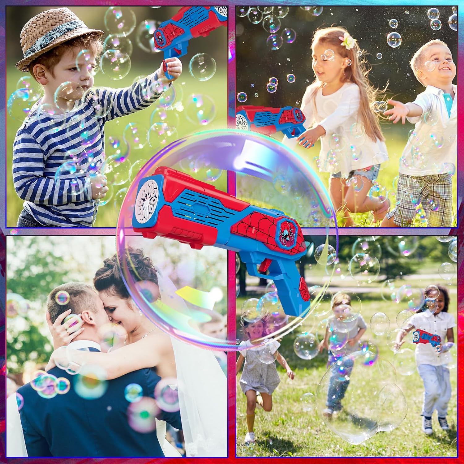 Detalle 2 de Amiabling Bubble Gun for Kids: 12 Nozzles, 10,000+ Bubbles Per Minute with LED Light