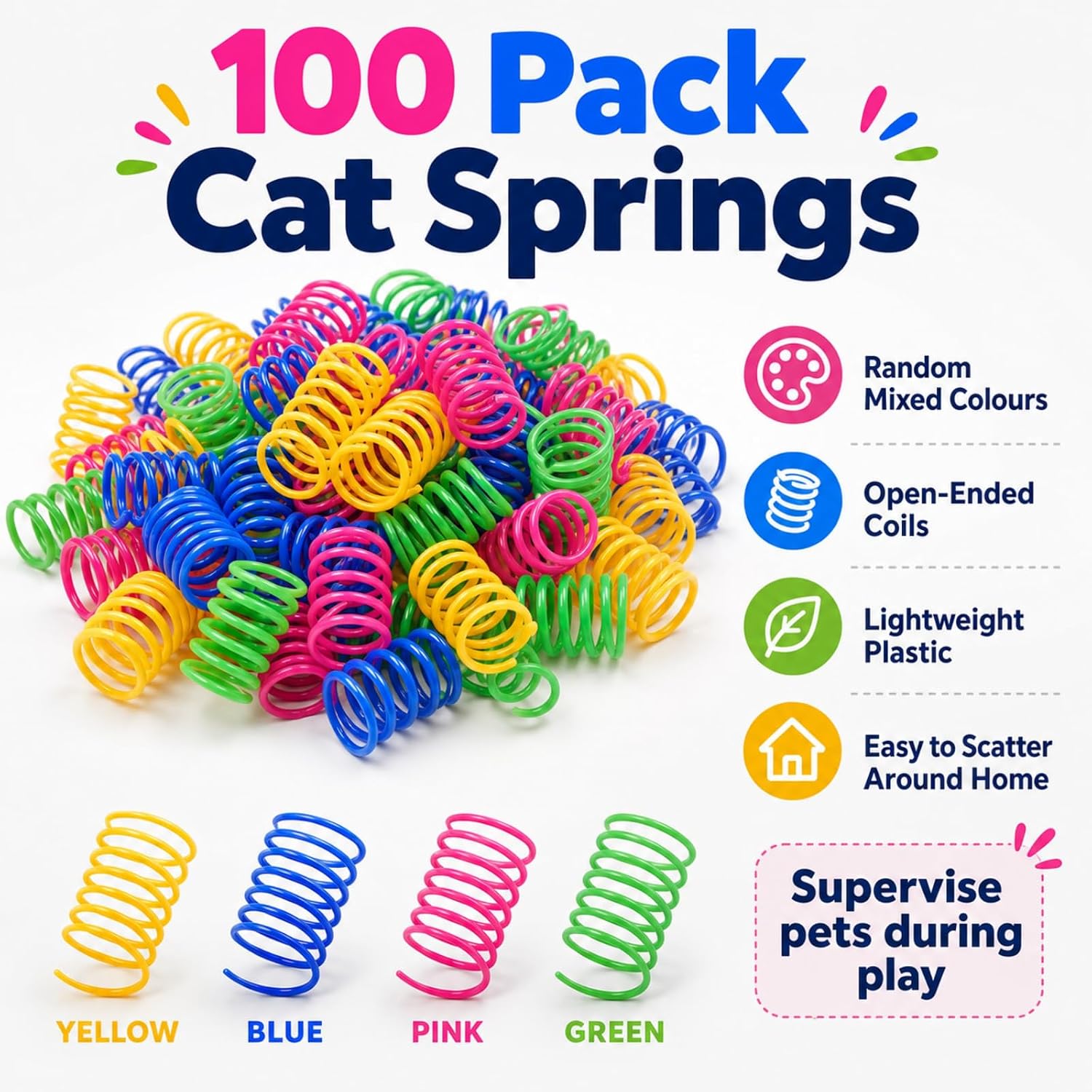 Detalle de RIGHTWELL Colourful Plastic Coil Spring Cat Toys, 100-Pack, Assorted Colours