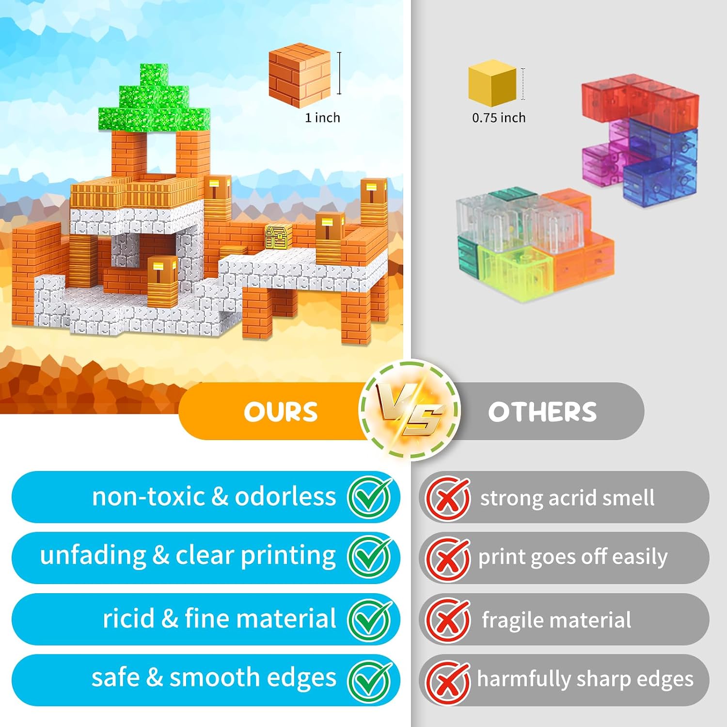 Detalle de Jooyflares 100PCS Magnetic Blocks: Pixel Village Builder for Creative STEM Play