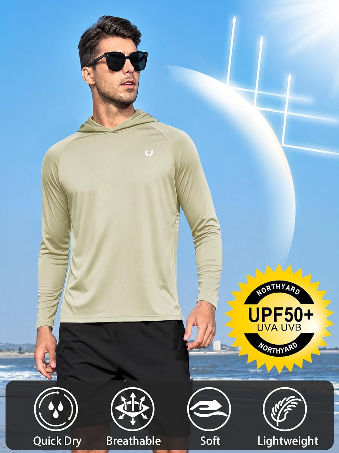 Thumbnail 2 de NORTHYARD Men’s UPF 50+ Long Sleeve Hoodie Rash Guard (Quick Dry UV SPF)