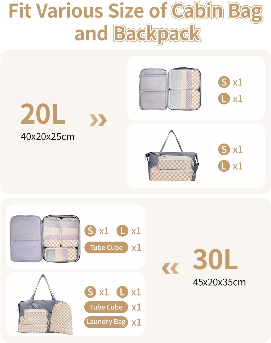Thumbnail 3 de Narwey 6‑teilige Koffer Organizer Set – Kompressionswürfel für Koffer, Rucksack und Reisetasche (Graublau)