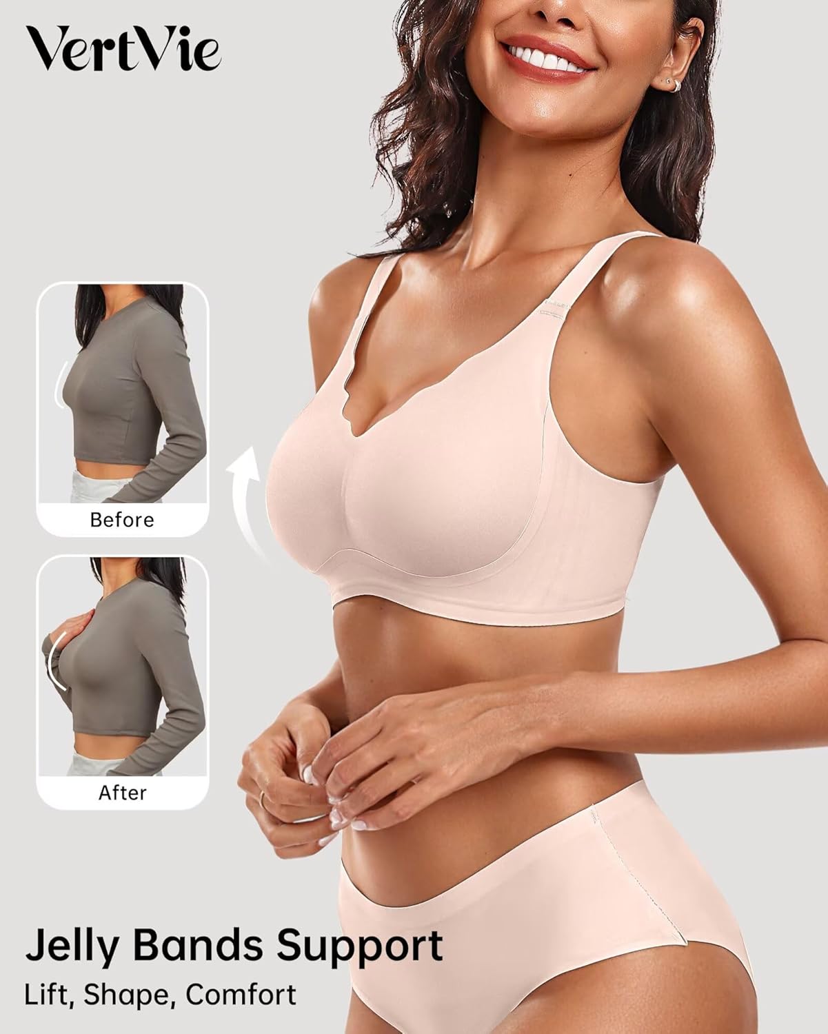Thumbnail 1 de Vertvie Women Seamless Jelly Wireless Bralette (No Underwire) with Gel Support & Scalloped T-Shirt Coverage