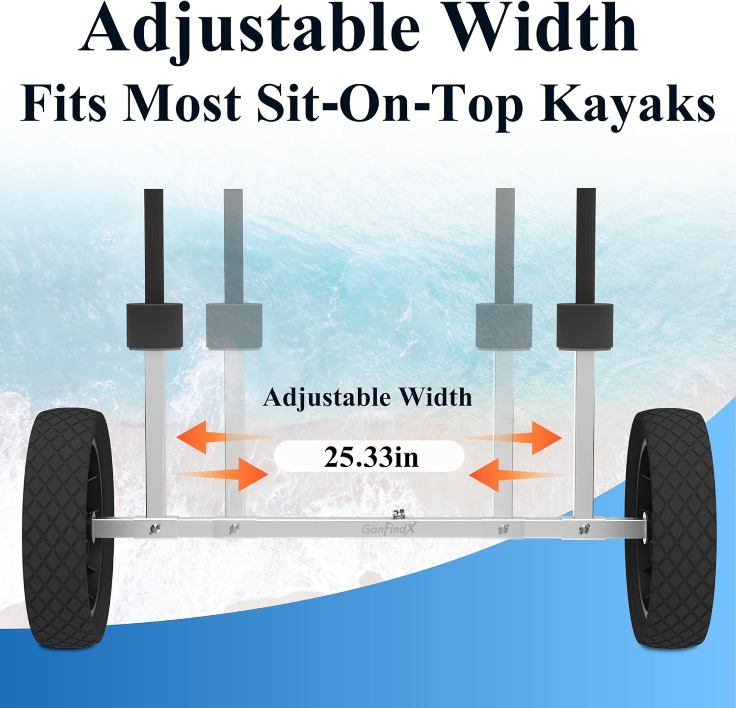 Thumbnail 2 de GanFindX Heavy Duty Kayak Cart | Adjustable Foldable Trolley with 11" Foam Wheels