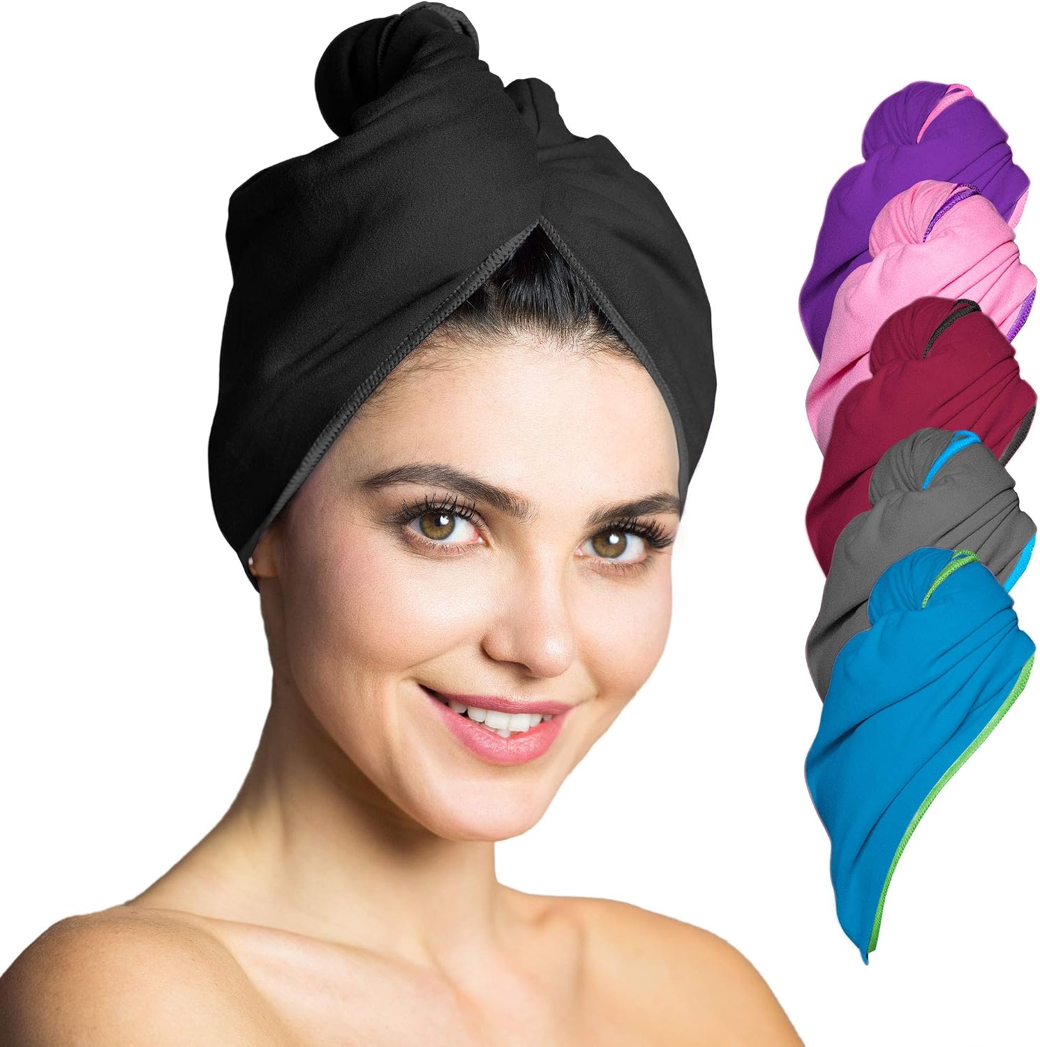 Fit-Flip Turban Cheveux Microfibre – Turban en microfibre 70 x 24 cm, Noir