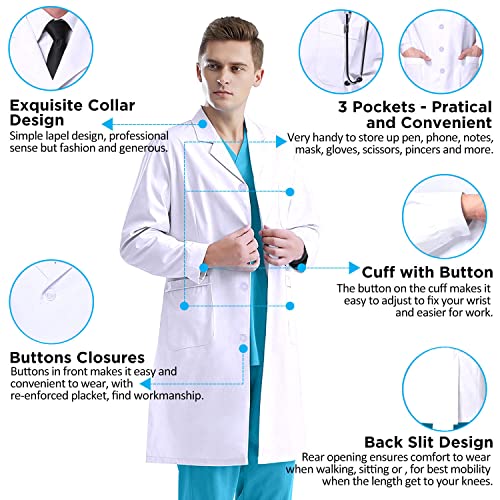 Detalle de Beautyshow White Lab Coat, Long-Sleeved Polyester-Cotton, White, XXL