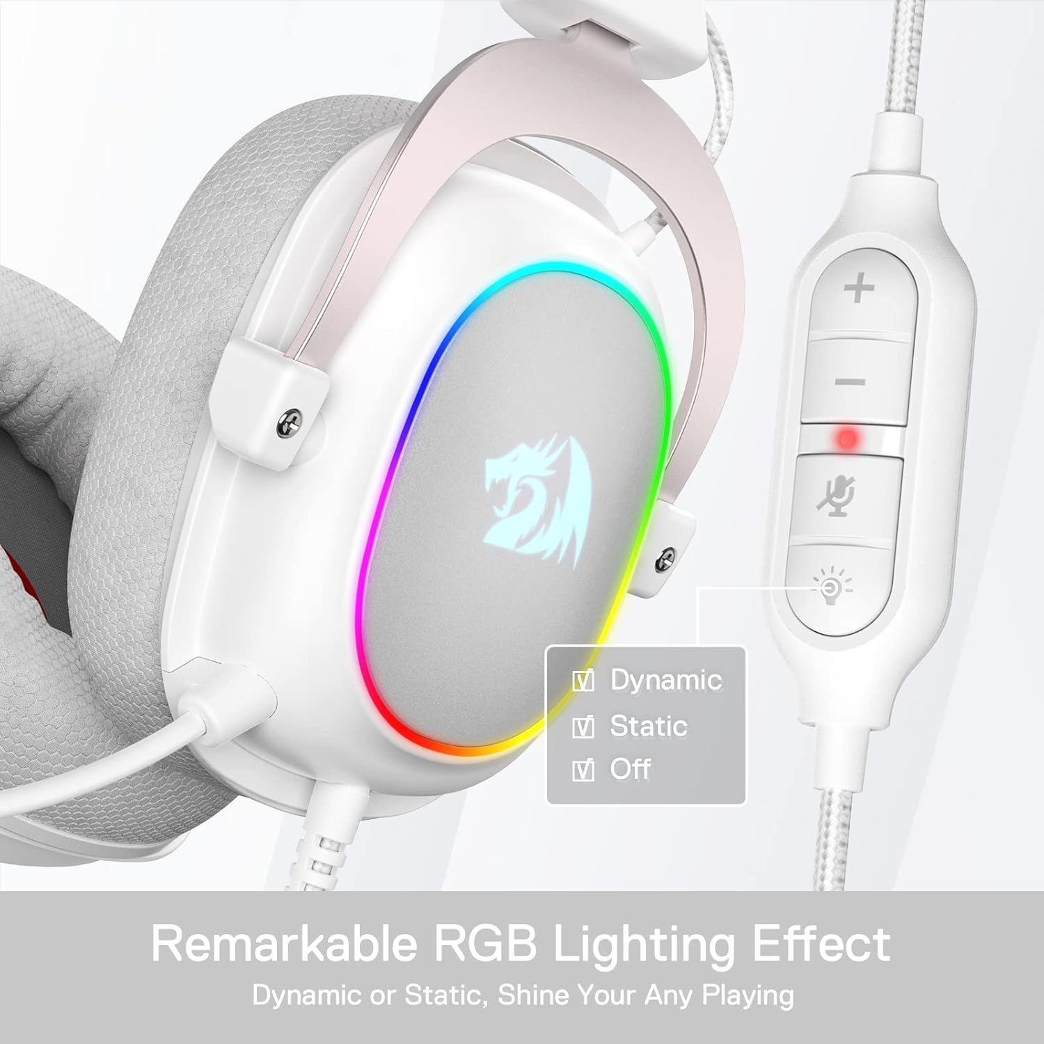Thumbnail 5 de Redragon H510 RGB Weiß Gaming Kopfhörer – 7.1 Surround, 53 mm Treiber, Memory Foam