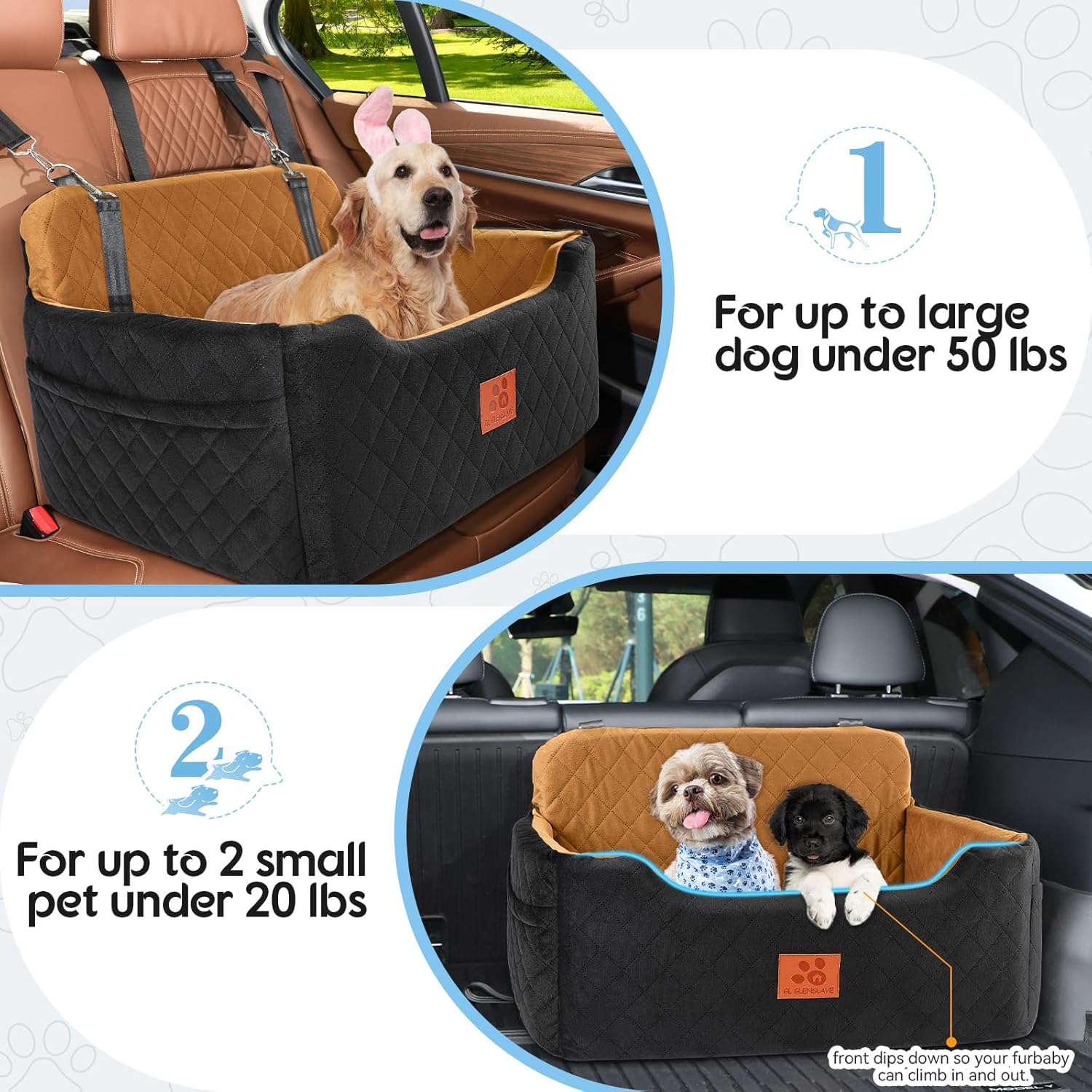 Detalle de Dog Car Seat for Medium/Large Dogs (Under 50lbs) – Detachable & Washable Pet Booster Seat/Bed, Black/Brown