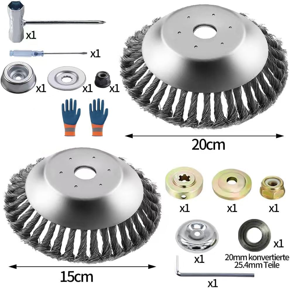 Detalle 2 de Shengou 1 bosmaaierborstels, 2 stuks van 6 en 8 inch met staaldraad