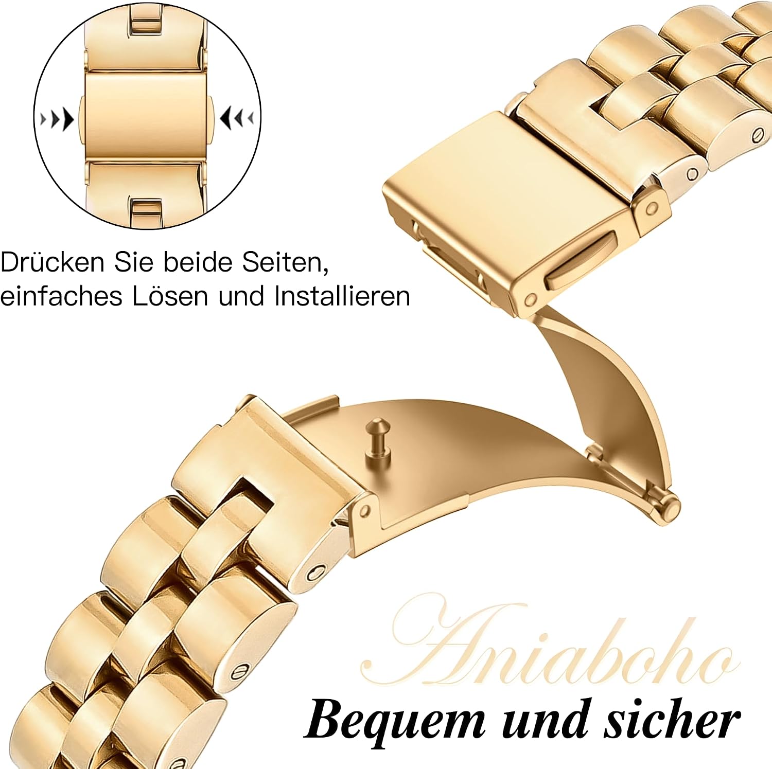 Detalle 2 de Aniaboho Apple Watch Band 40mm mit Schutzhülle – Edelstahl, Gold, kompatibel mit Apple Watch SE/Series 4–6 (40 mm)